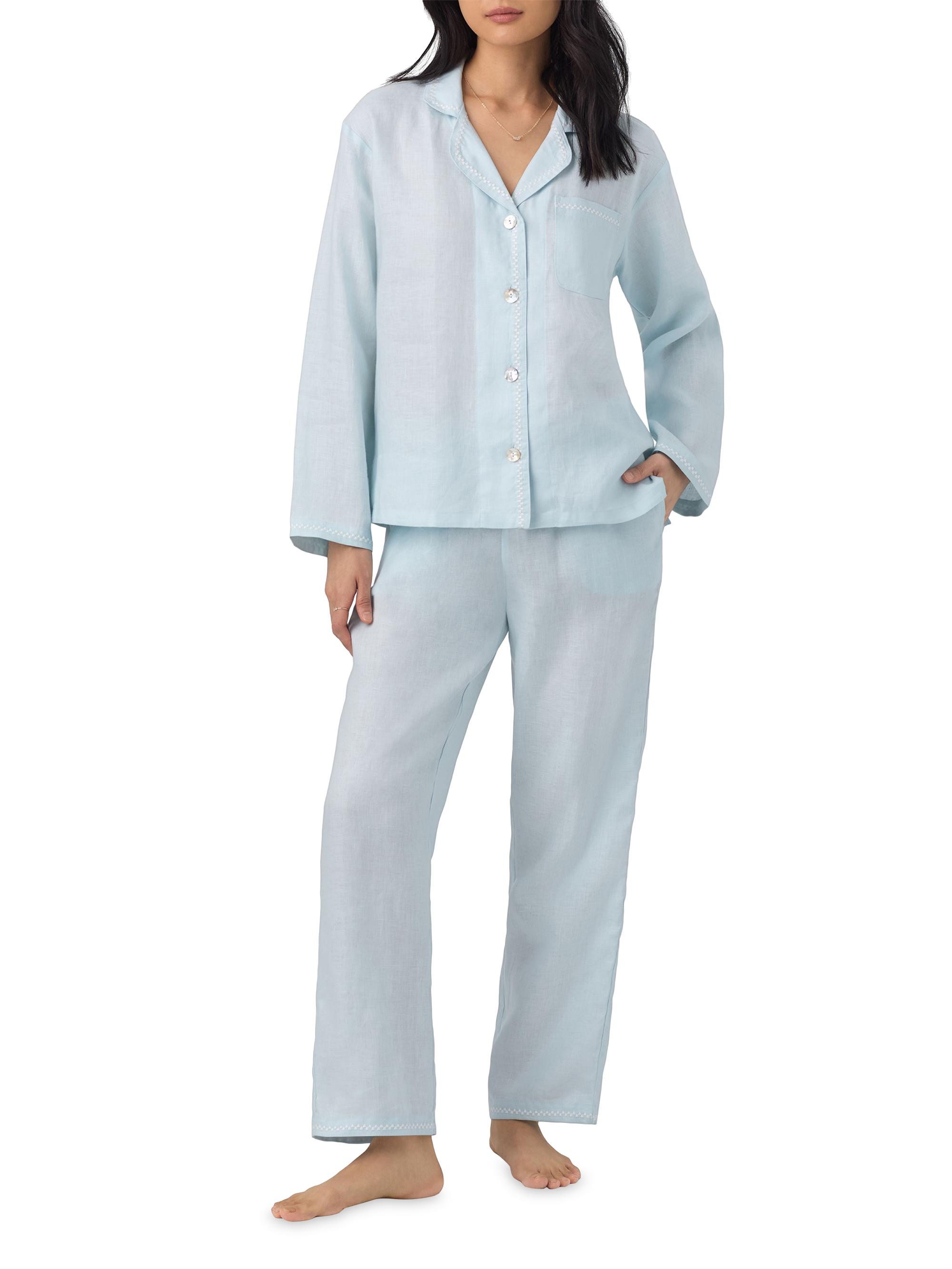 BedHead Pajamas Women's Embroidered Linen Pajamas - Delicate Blue