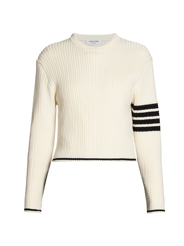 Shop Thom Browne Baby Cable-Knit Wool Crop Sweater | Saks Shop Thom Browne Baby Cable-Knit Wool Crop Sweater | Saks
