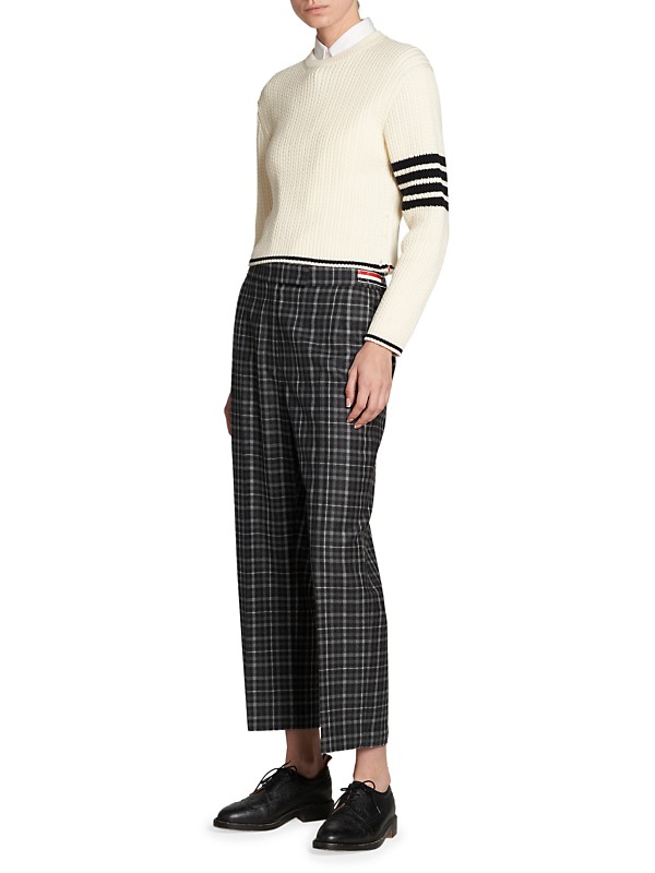 Shop Thom Browne Baby Cable-Knit Wool Crop Sweater | Saks Shop Thom Browne Baby Cable-Knit Wool Crop Sweater | Saks