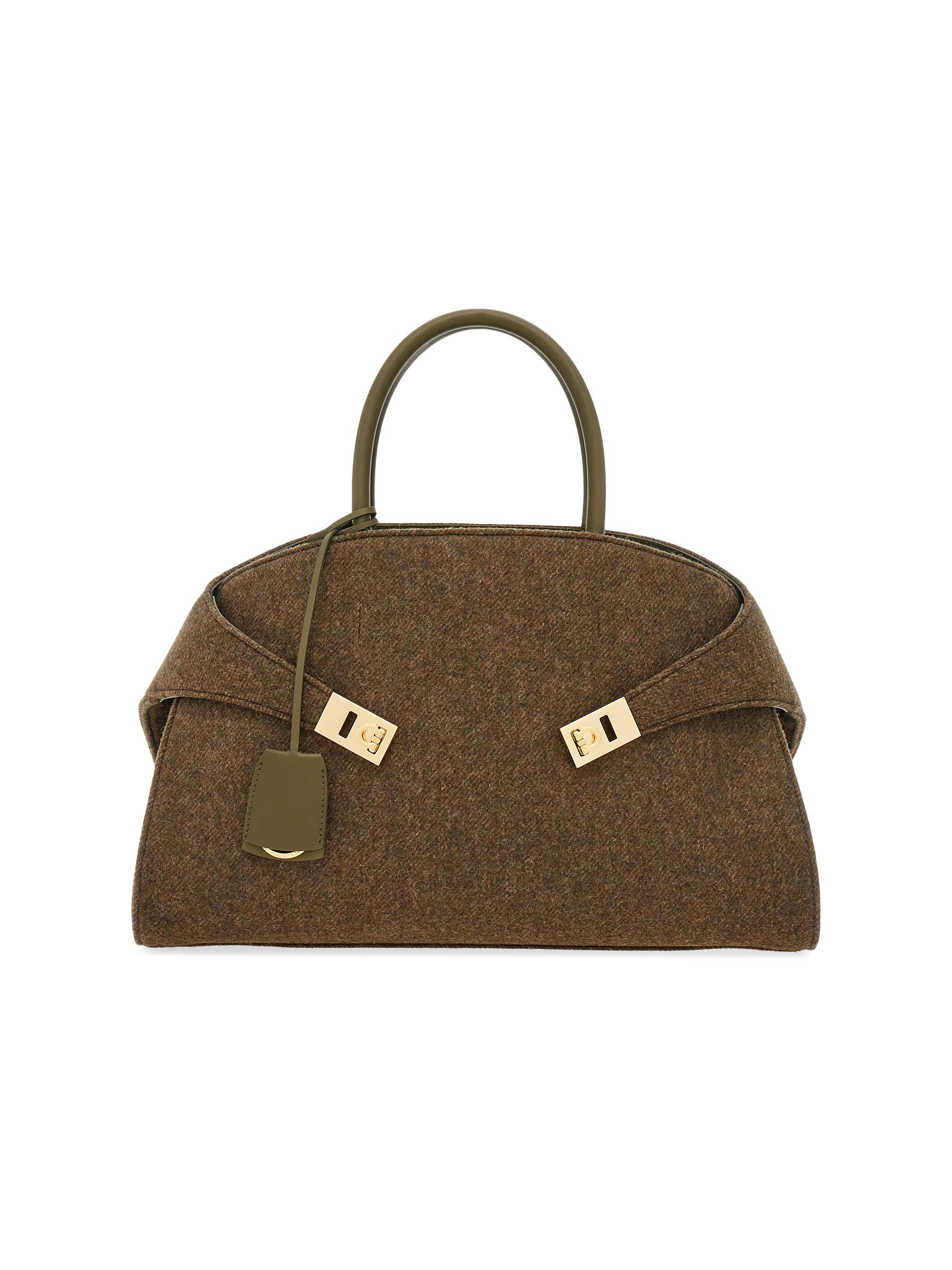 FERRAGAMO Women's  Hug Wool Top Handle Bag - Olive