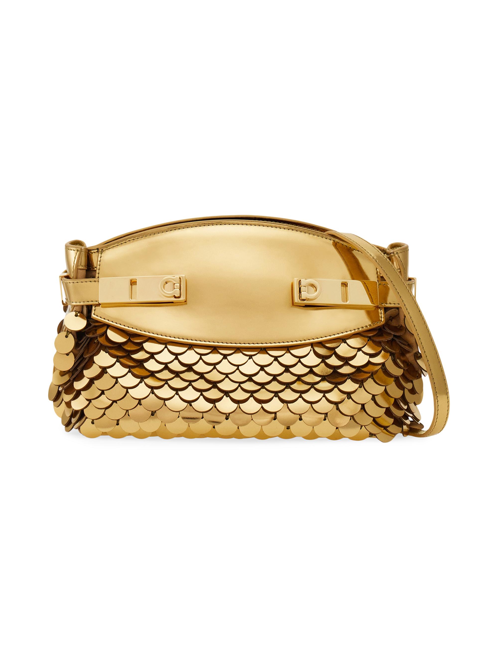 FERRAGAMO Women's Hug Paillette-Embellished Leather Pouch - Lux Gold