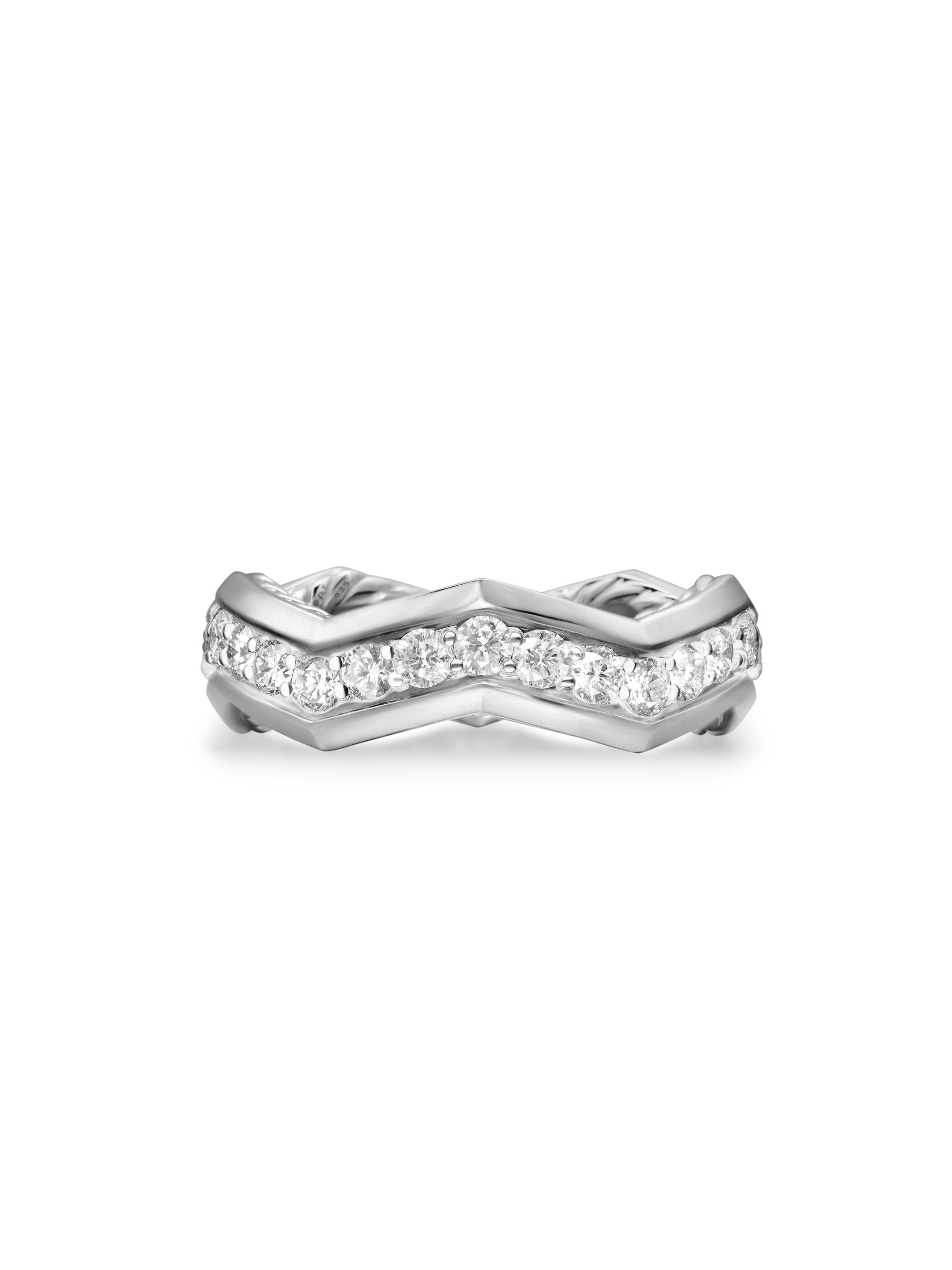 David Yurman Women's Zig Zag Stax Ring in Sterling Silver - Diamond