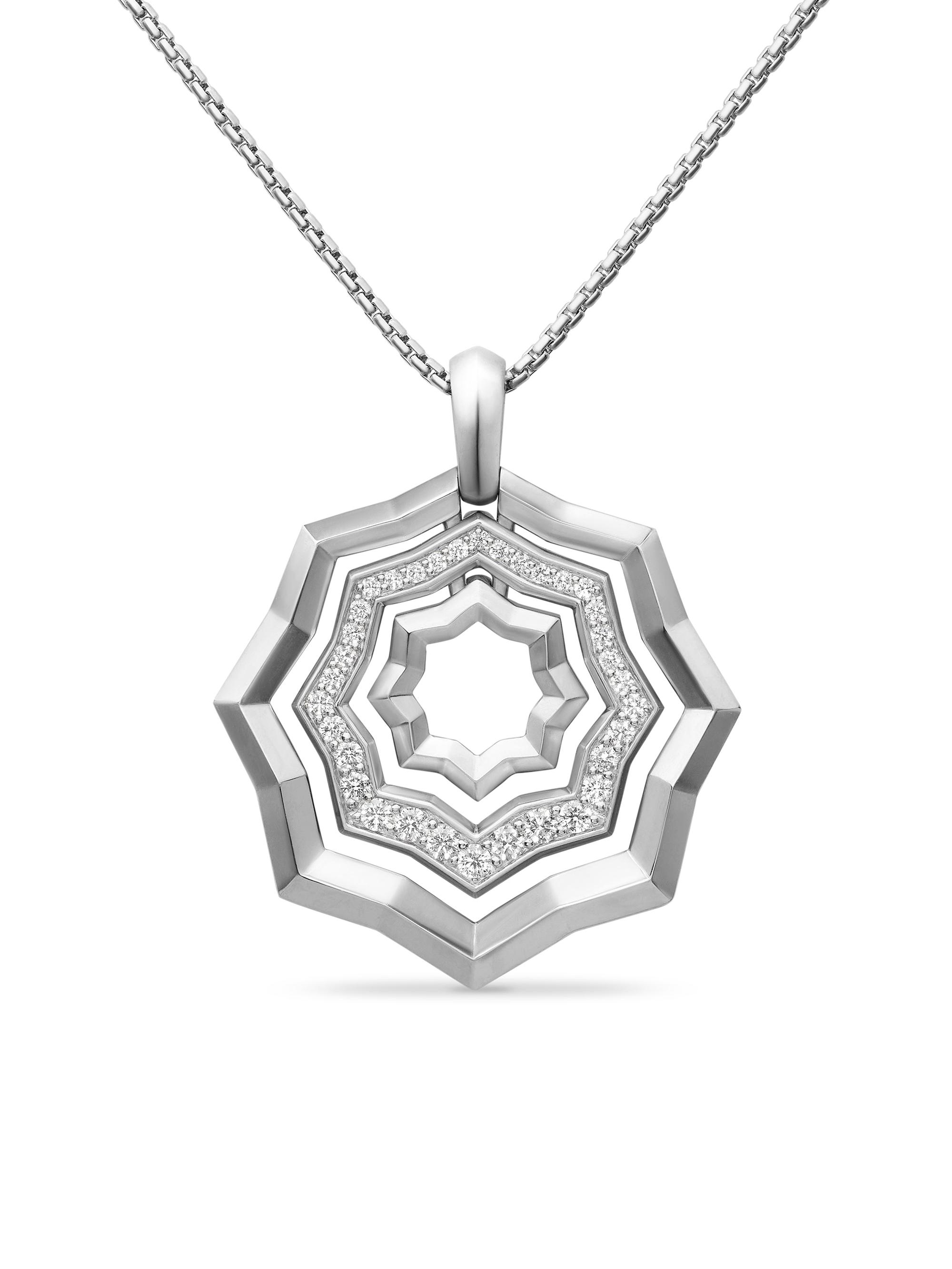 David Yurman Women's Zig Zag Stax Pendant Necklace in Sterling Silver with Diamonds, 28MM - Diamond