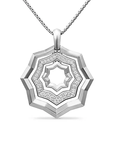 Zig Zag Stax™ Pendant Necklace in Sterling Silver with Diamonds, 28MM