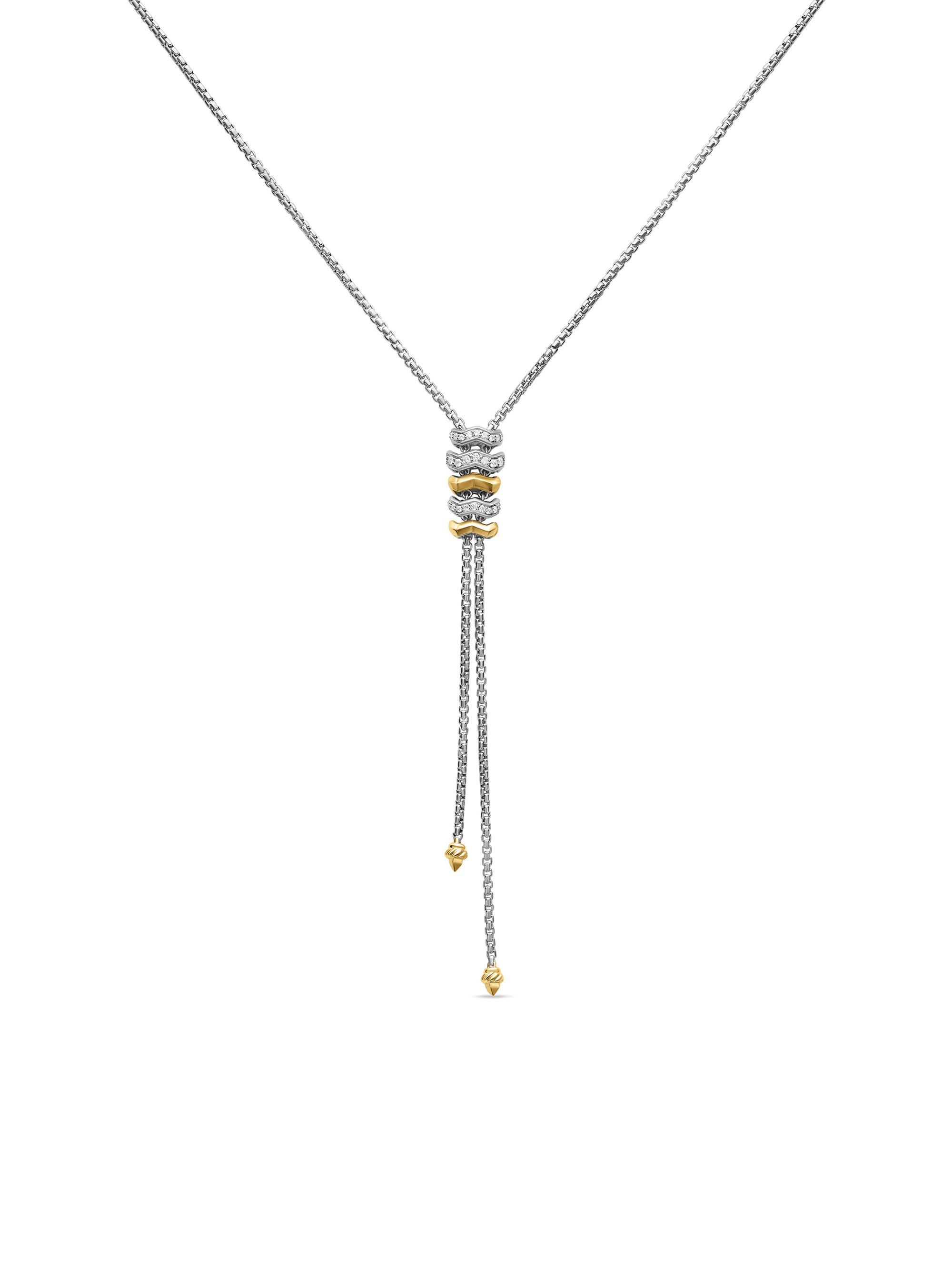 David Yurman Women's Zig Zag Stax Y Necklace in Sterling Silver with 18K Yellow Gold and Diamonds - Diamond