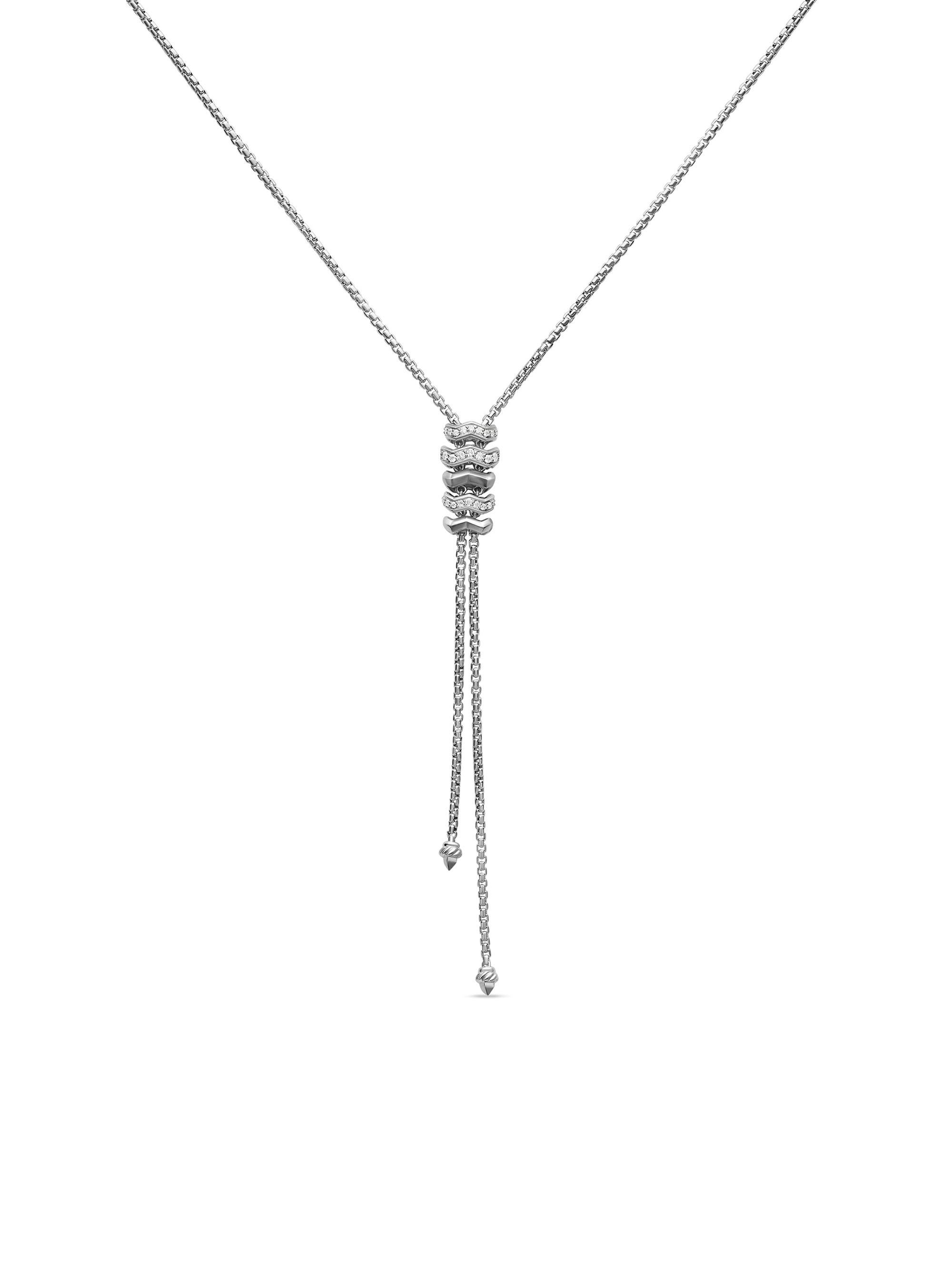 David Yurman Women's Zig Zag Stax Y Necklace in Sterling Silver with Diamonds - Silver