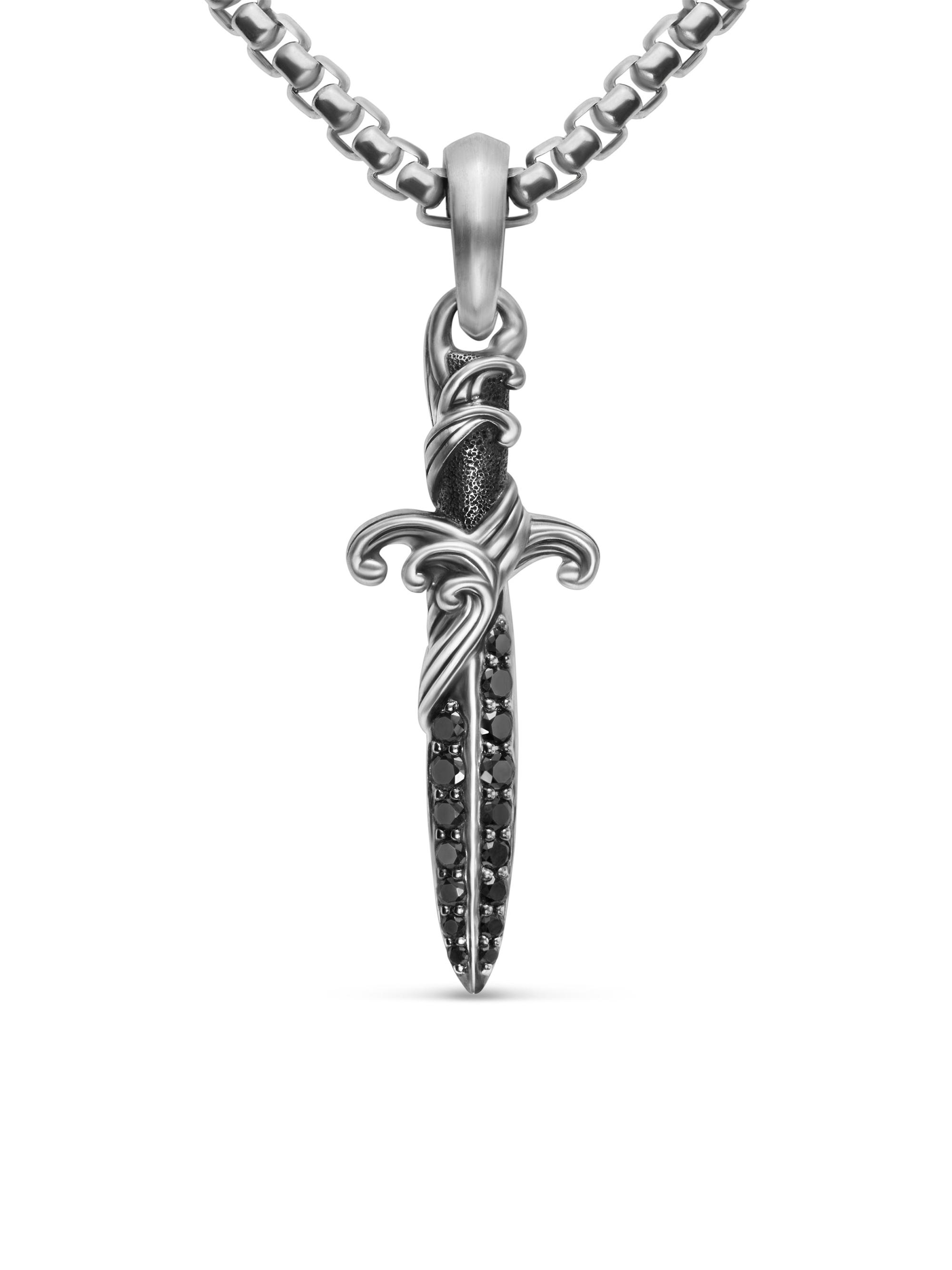 David Yurman Men's Waves Dagger Amulet in Sterling Silver with Black Diamonds, 31MM - Black Diamond