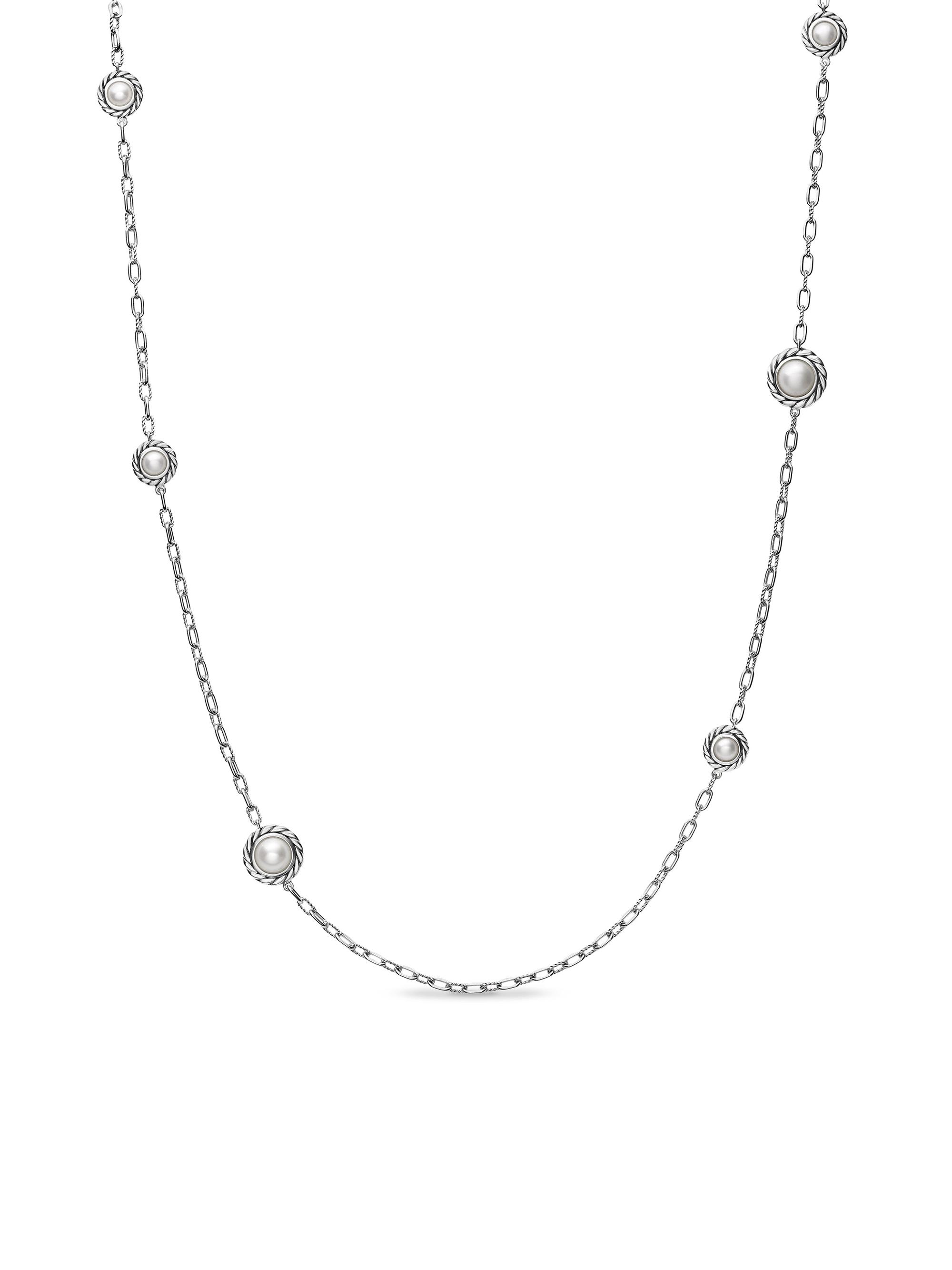 David Yurman Women's Pearl Classics Station Chain Necklace in Sterling Silver 3MM - Pearl