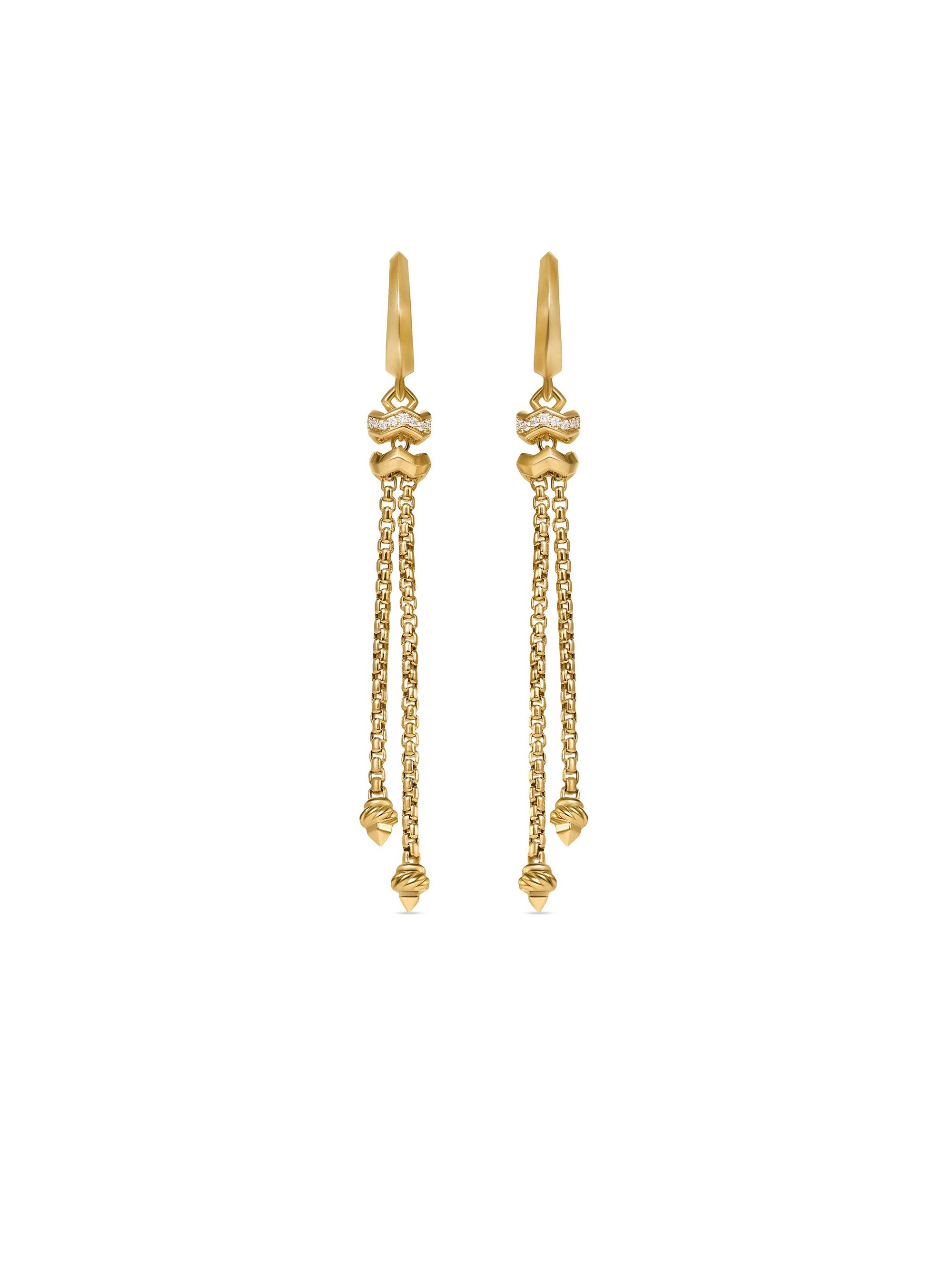 David Yurman Women's Zig Zag Stax Chain Drop Earrings in 18K Yellow Gold with Diamonds 66MM - Gold