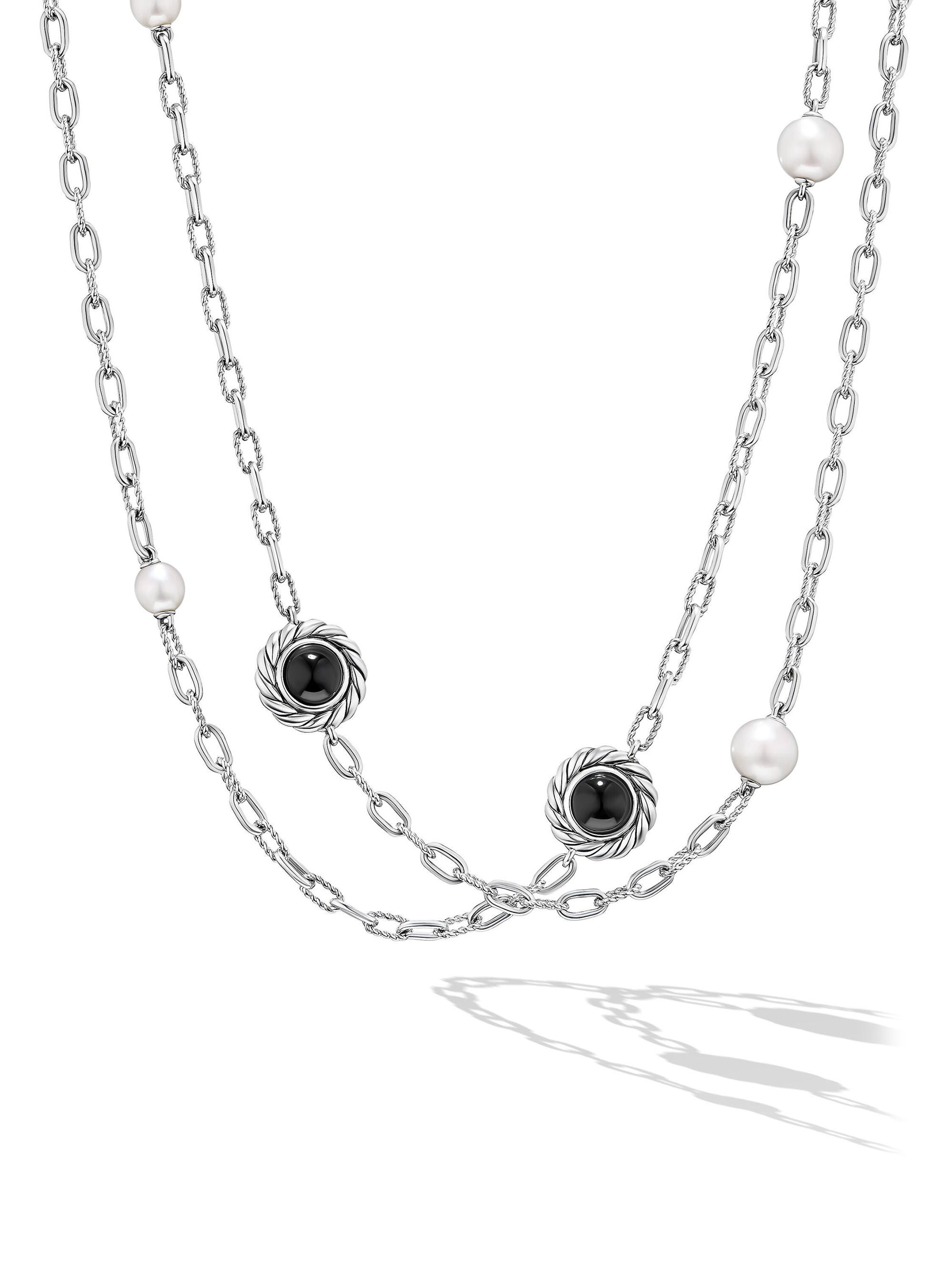 David Yurman Women's Pearl Classics Station Chain Necklace in Sterling Silver - Black Onyx