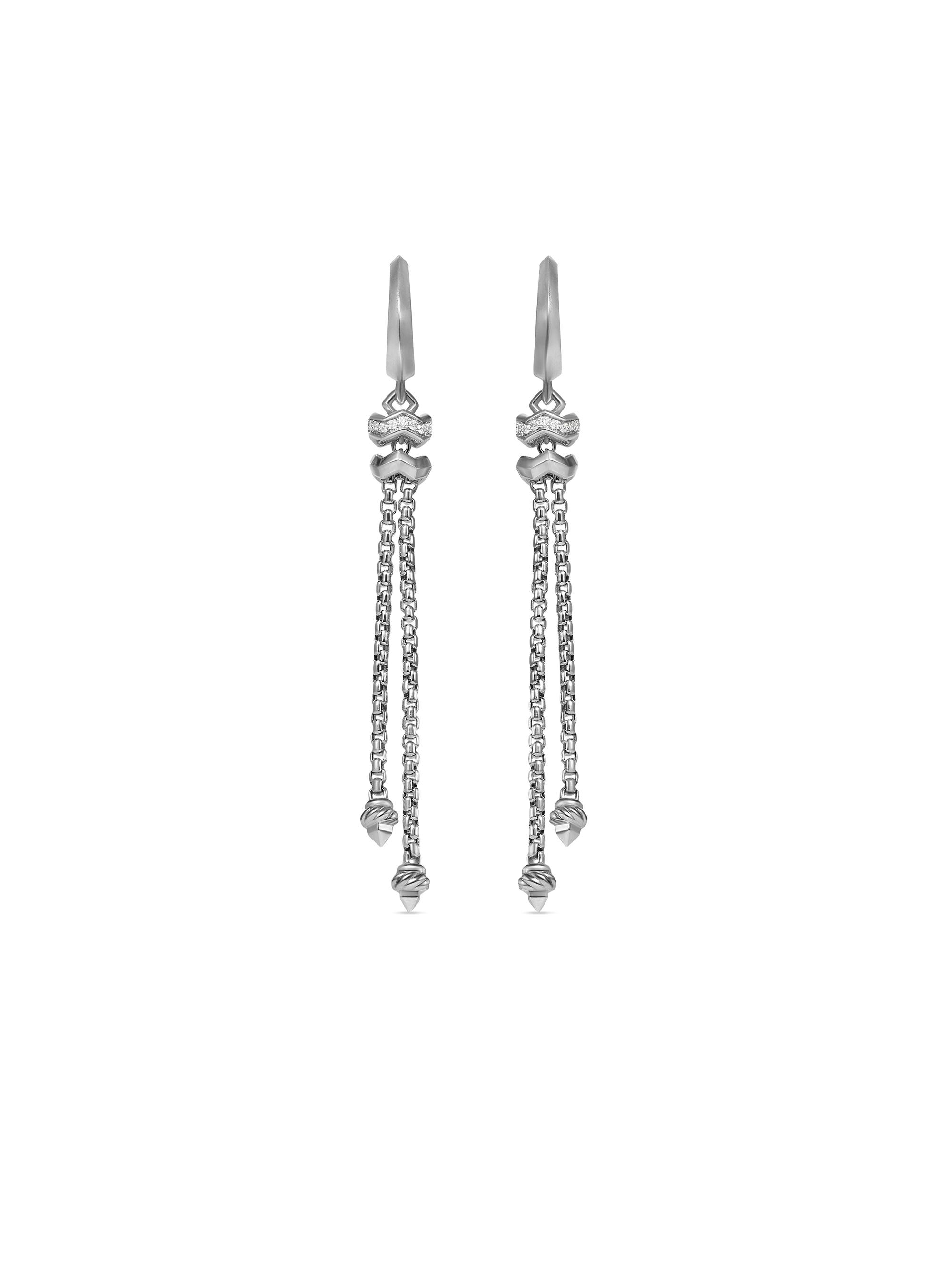 David Yurman Women's Zig Zag Stax Chain Drop Earrings in Sterling Silver with Diamonds, 66MM - Diamond
