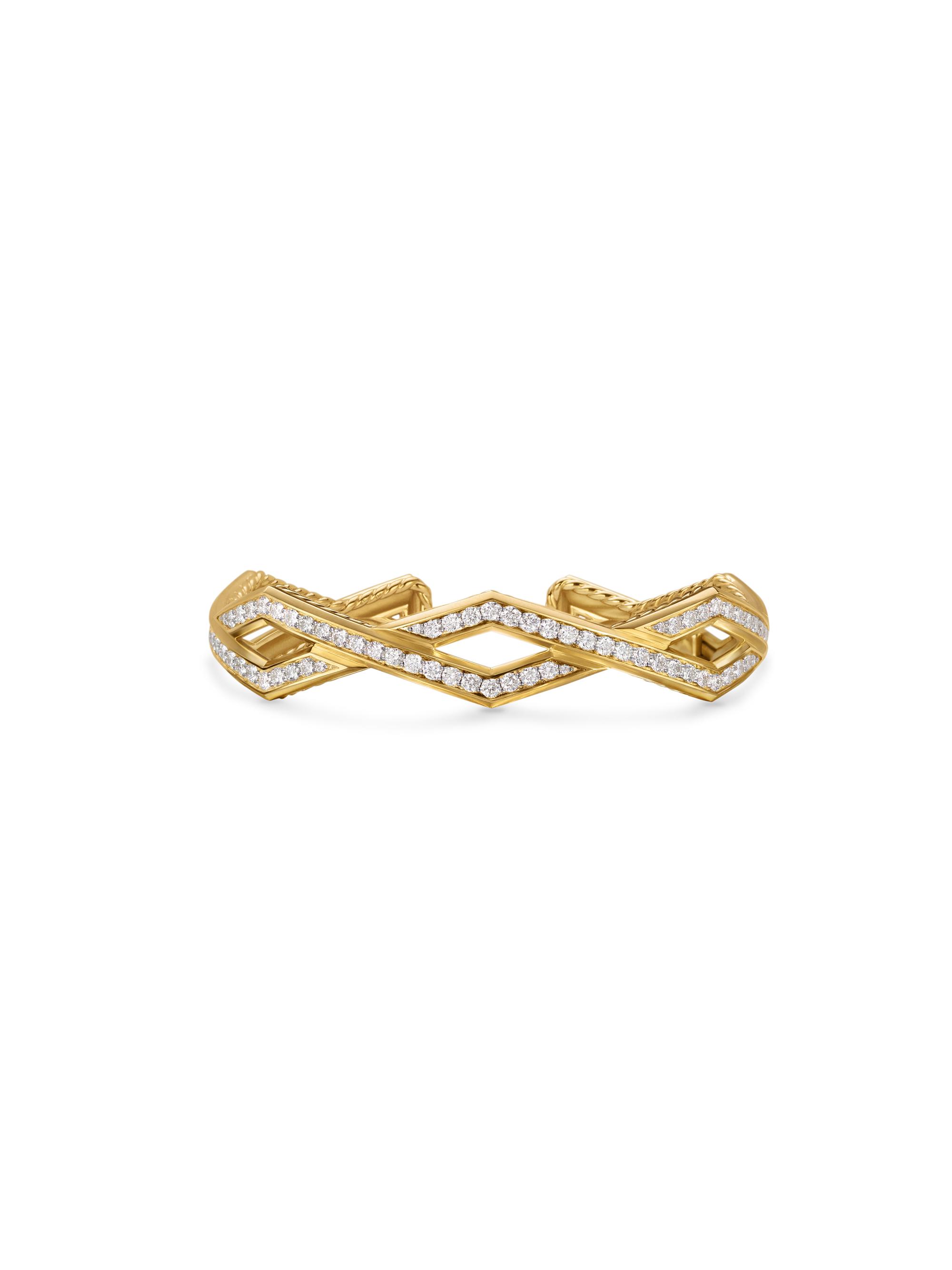 David Yurman Women's Zig Zag Stax Cuff Bracelet in 18K Yellow Gold - Diamond