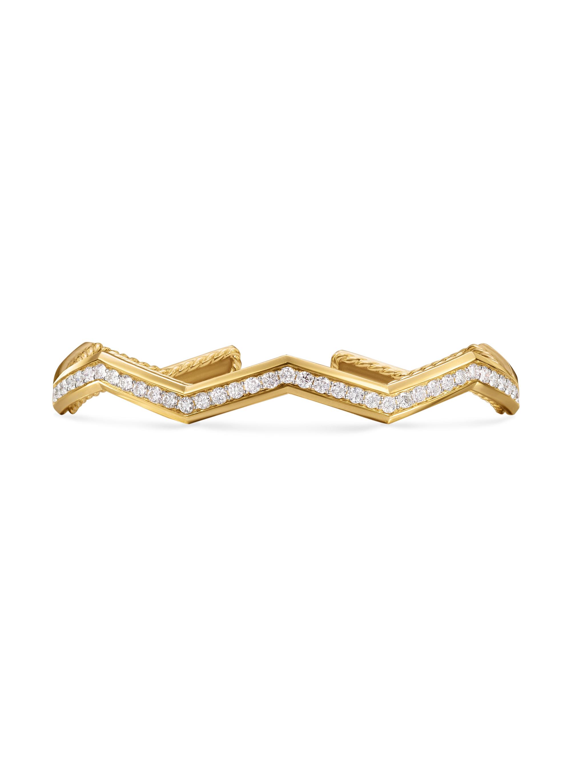 David Yurman Women's Zig Zag Stax Cuff Bracelet in 18K Yellow Gold - Diamond