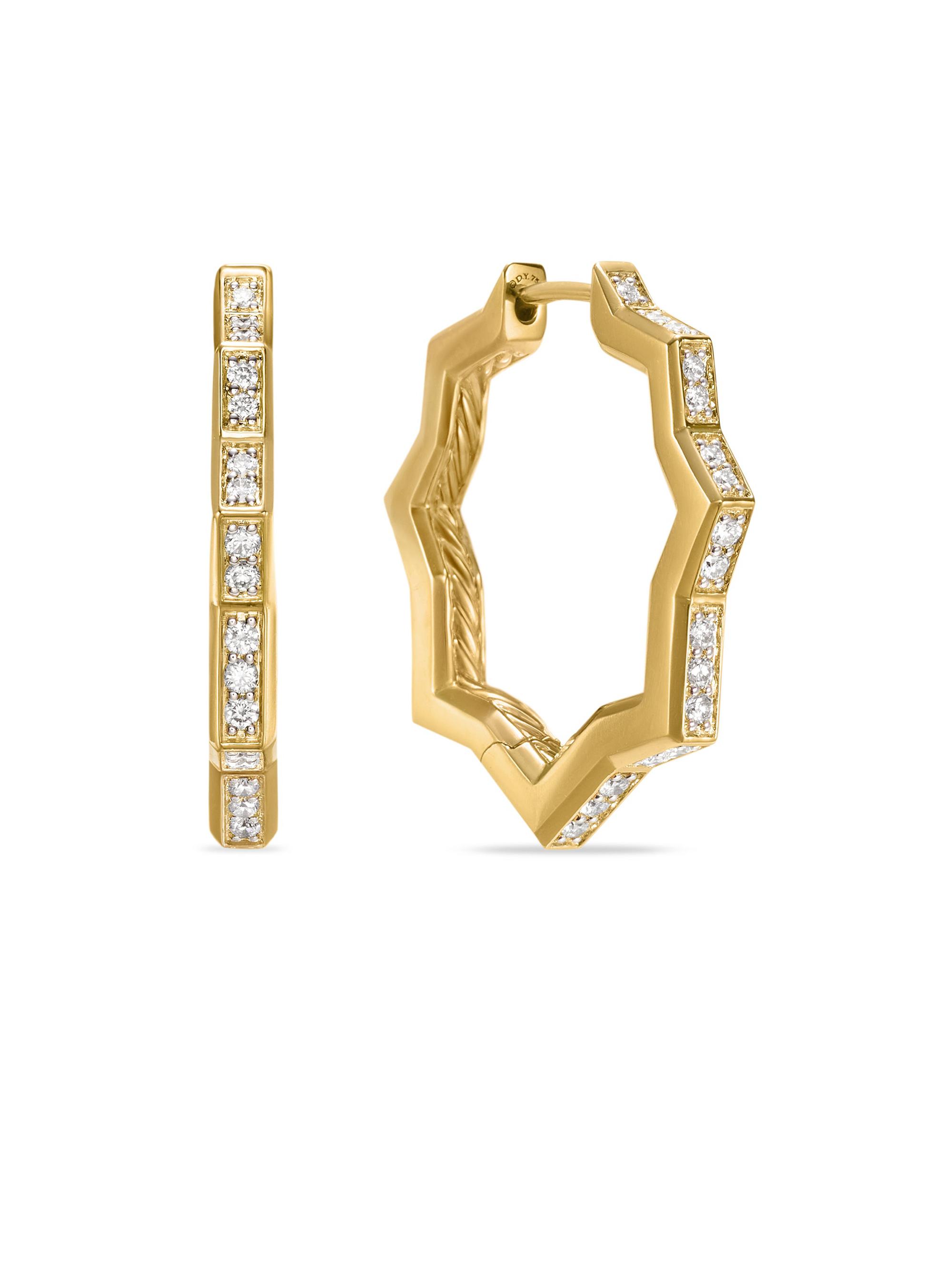 David Yurman Women's Zig Zag Stax Hoop Earrings in 18K Yellow Gold with Diamonds, 22.8MM - Gold