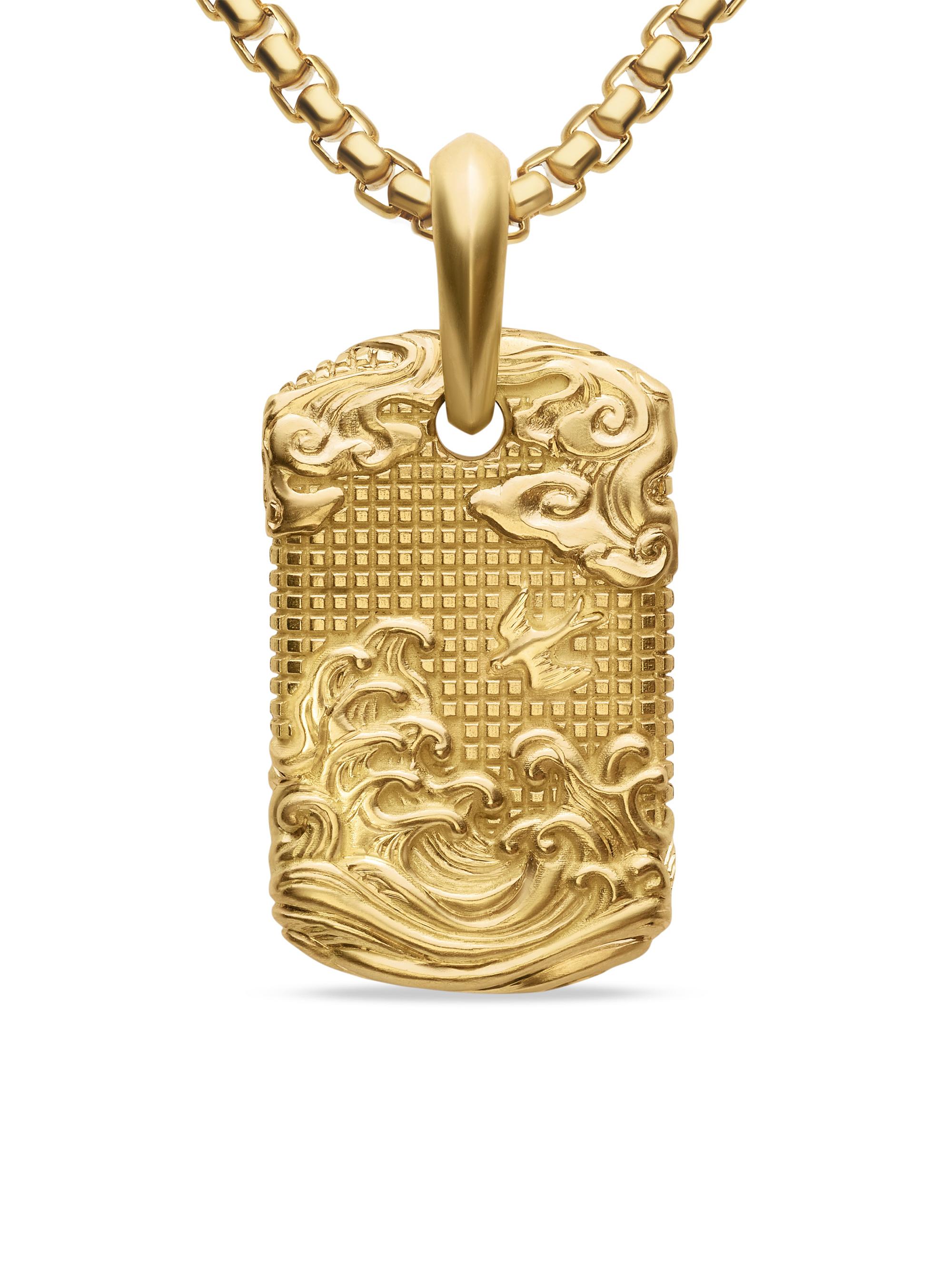 David Yurman Men's Waves Tag in 18K Yellow Gold, 27MM - Gold