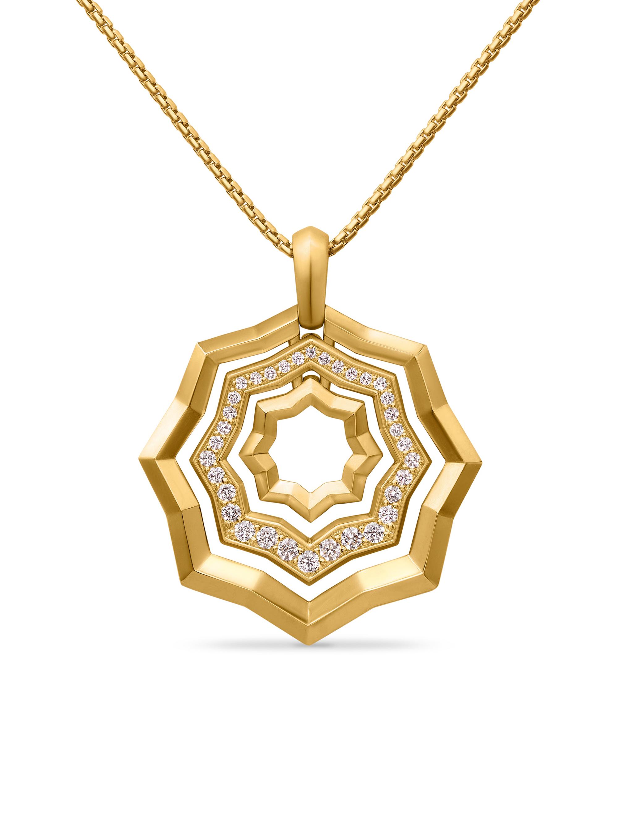 David Yurman Women's Zig Zag Stax Pendant Necklace in 18K Yellow Gold with Diamonds 28MM - Gold