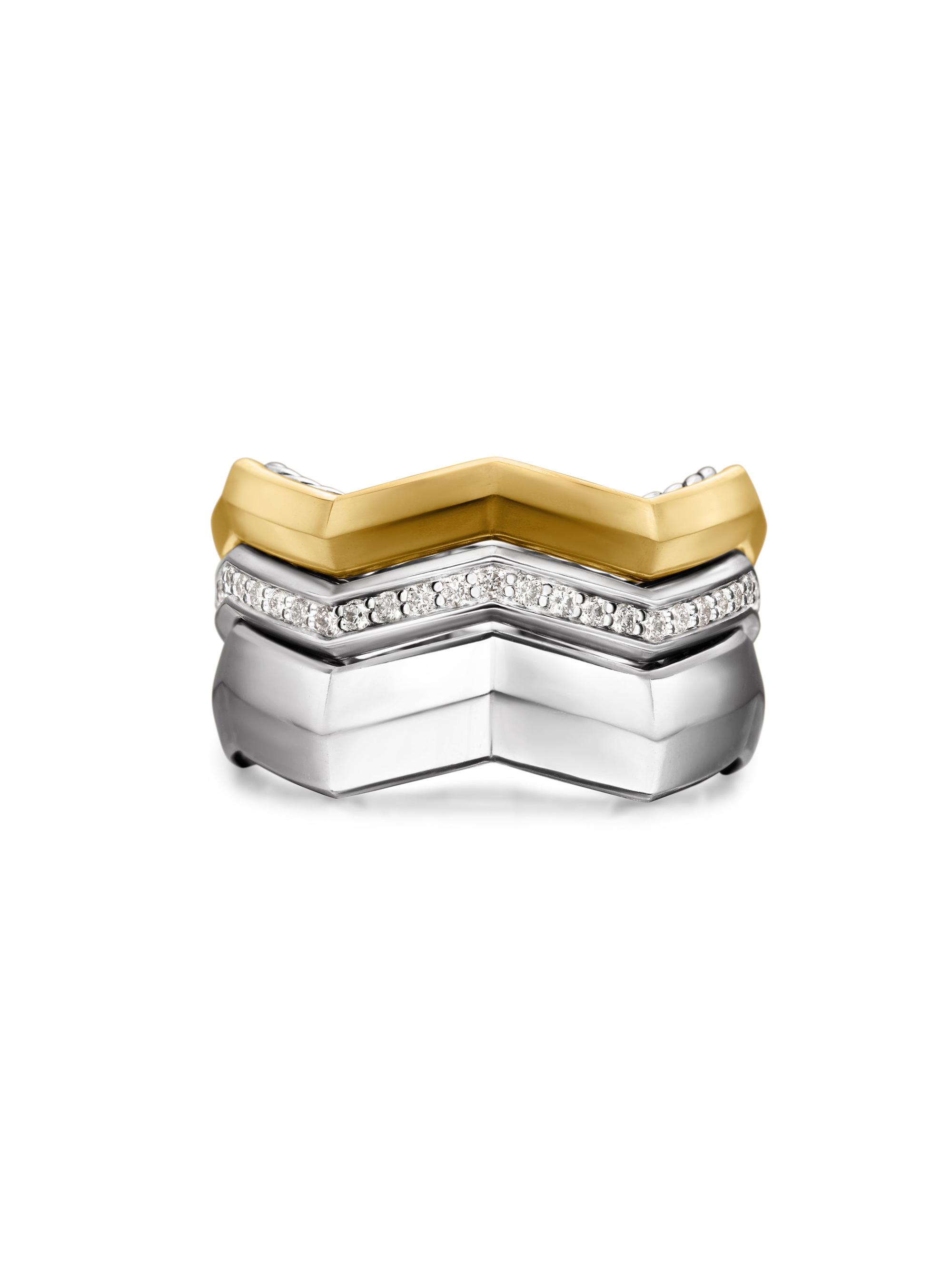 David Yurman Women's Zig Zag Stax Three Row Ring in Sterling Silver - Diamond