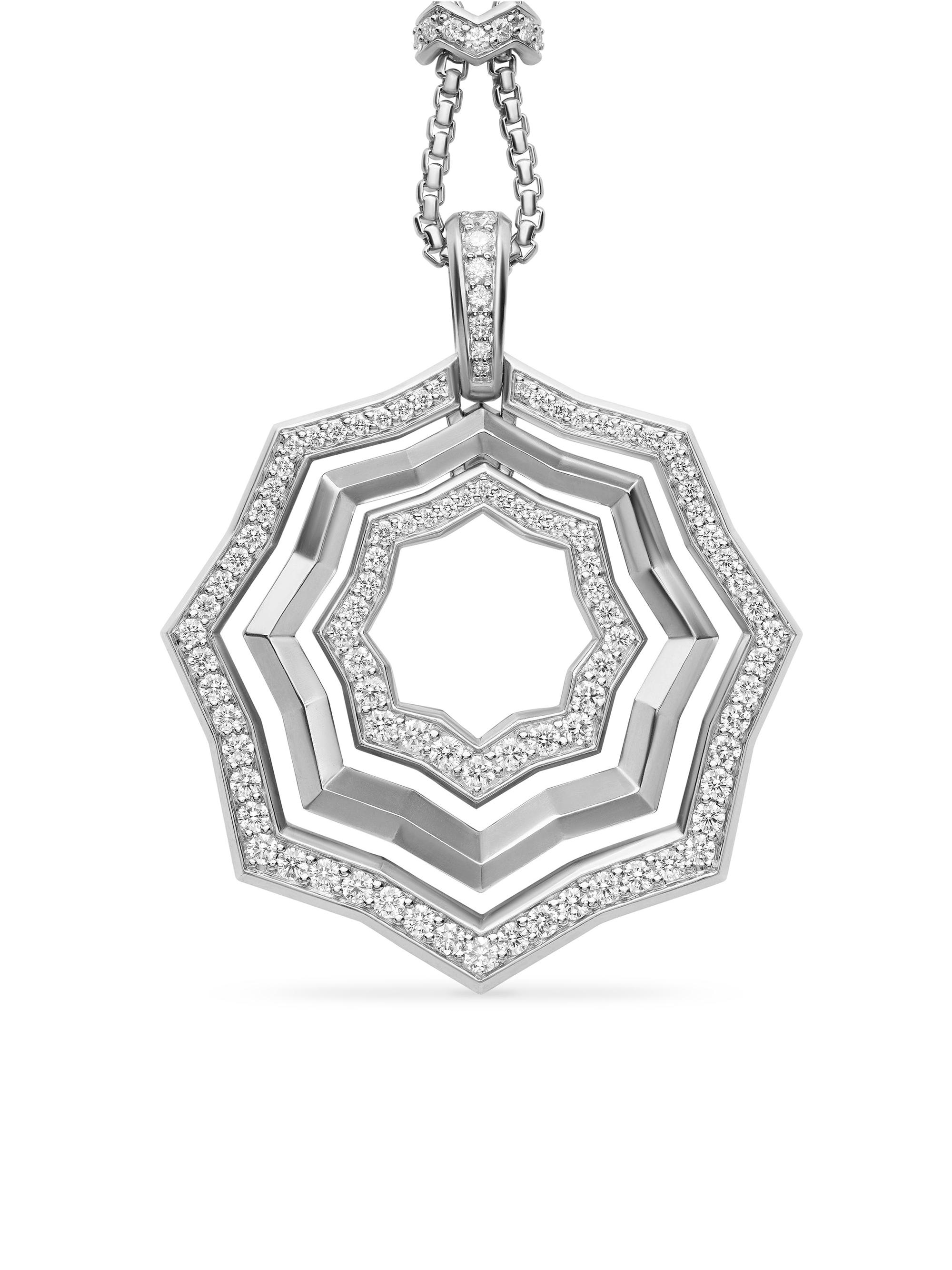David Yurman Women's Zig Zag Stax Pendant Necklace in Sterling Silver with Diamonds, 38MM - Diamond