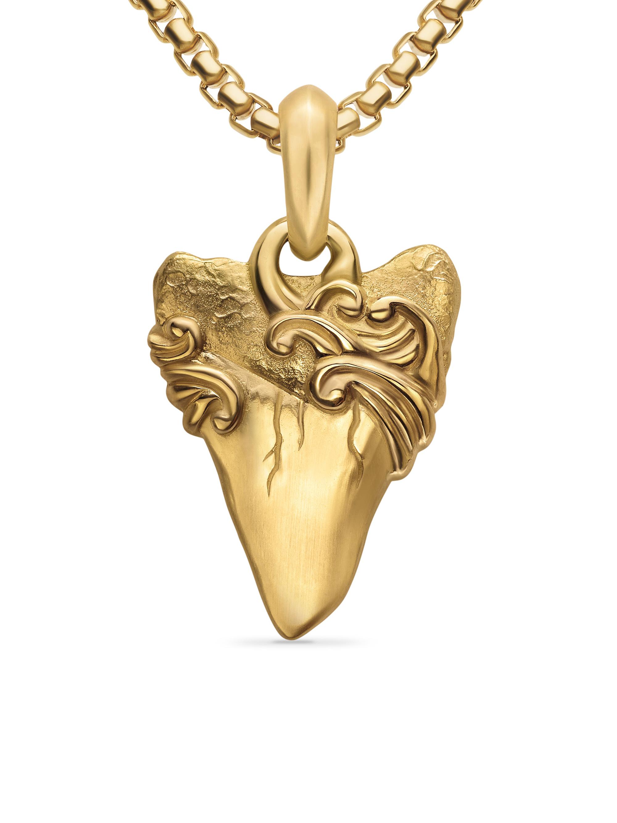 David Yurman Men's Waves Shark Tooth Amulet in 18K Yellow Gold, 25MM - Gold