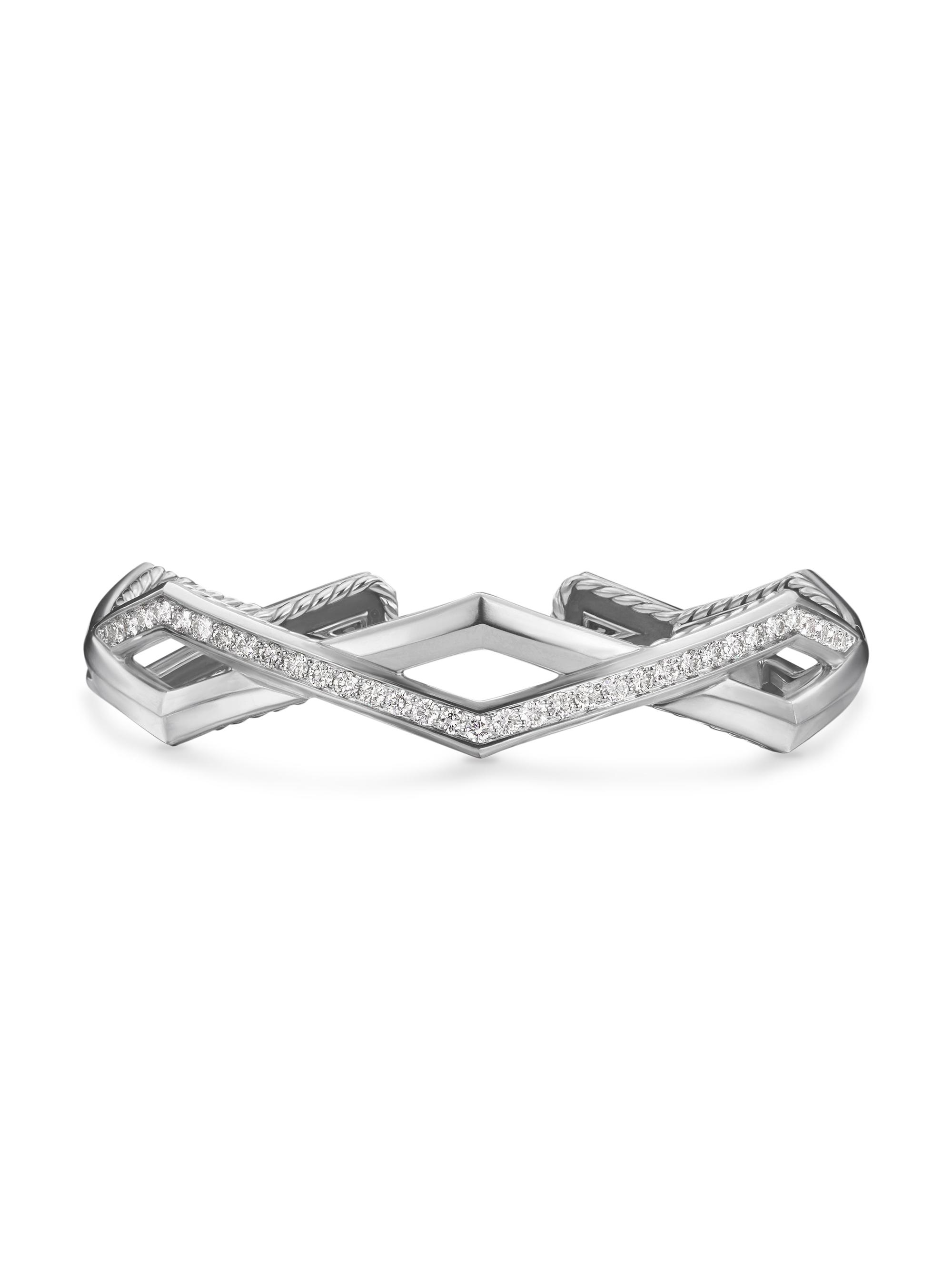 David Yurman Women's Zig Zag Stax Two Row Cuff Bracelet in Sterling Silver - Diamond