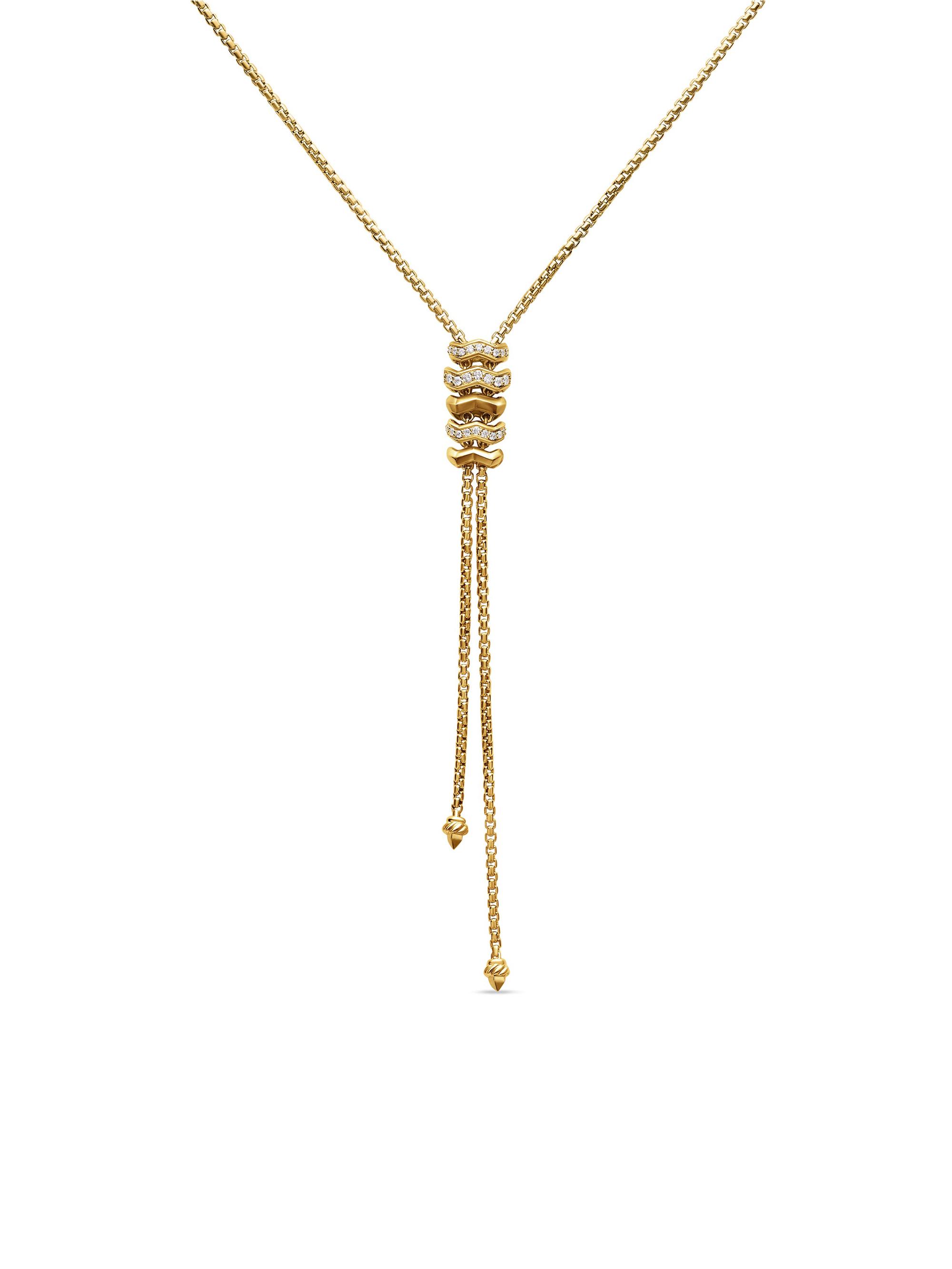 David Yurman Women's Zig Zag Stax Y Necklace in 18K Yellow Gold with Diamonds - Gold