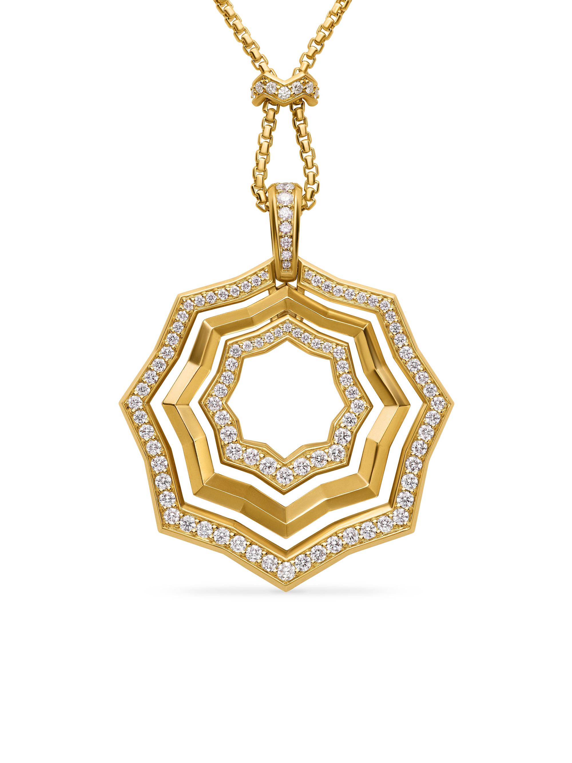 David Yurman Women's Zig Zag Stax Pendant Necklace in 18K Yellow Gold with Diamonds 38MM - Gold