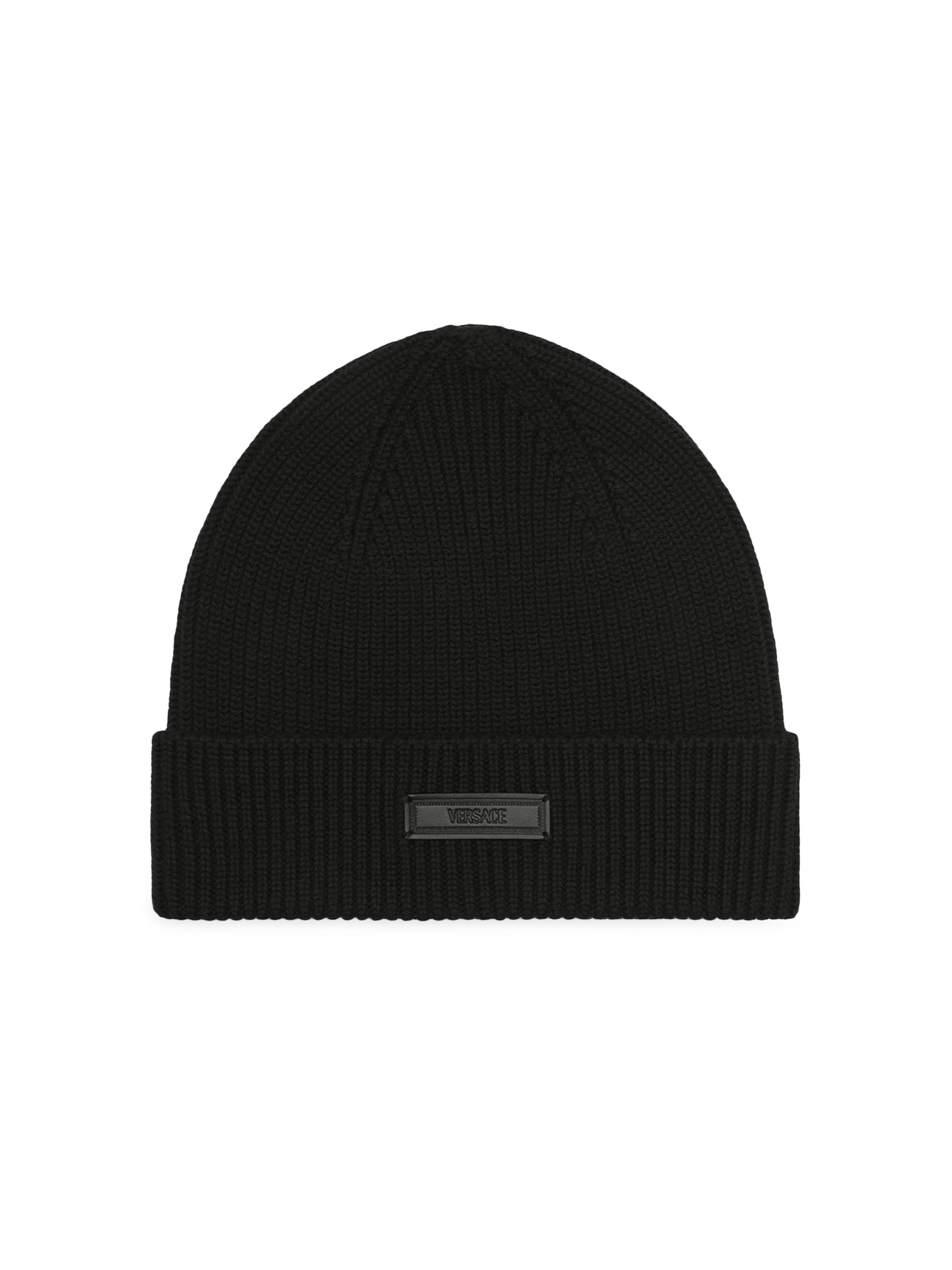 Versace Men's Logo Virgin Wool Beanie - Black