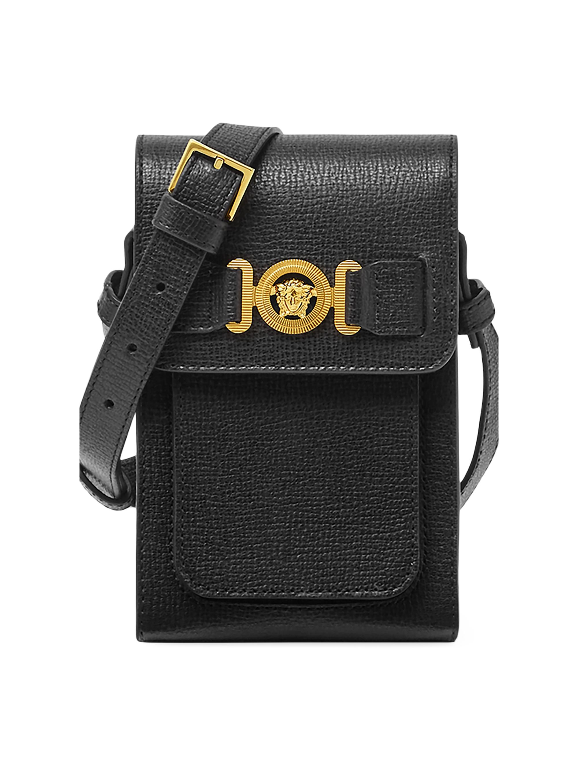 Versace Men's Medusa Biggie Mini Leather Shoulder Bag - Black  Gold
