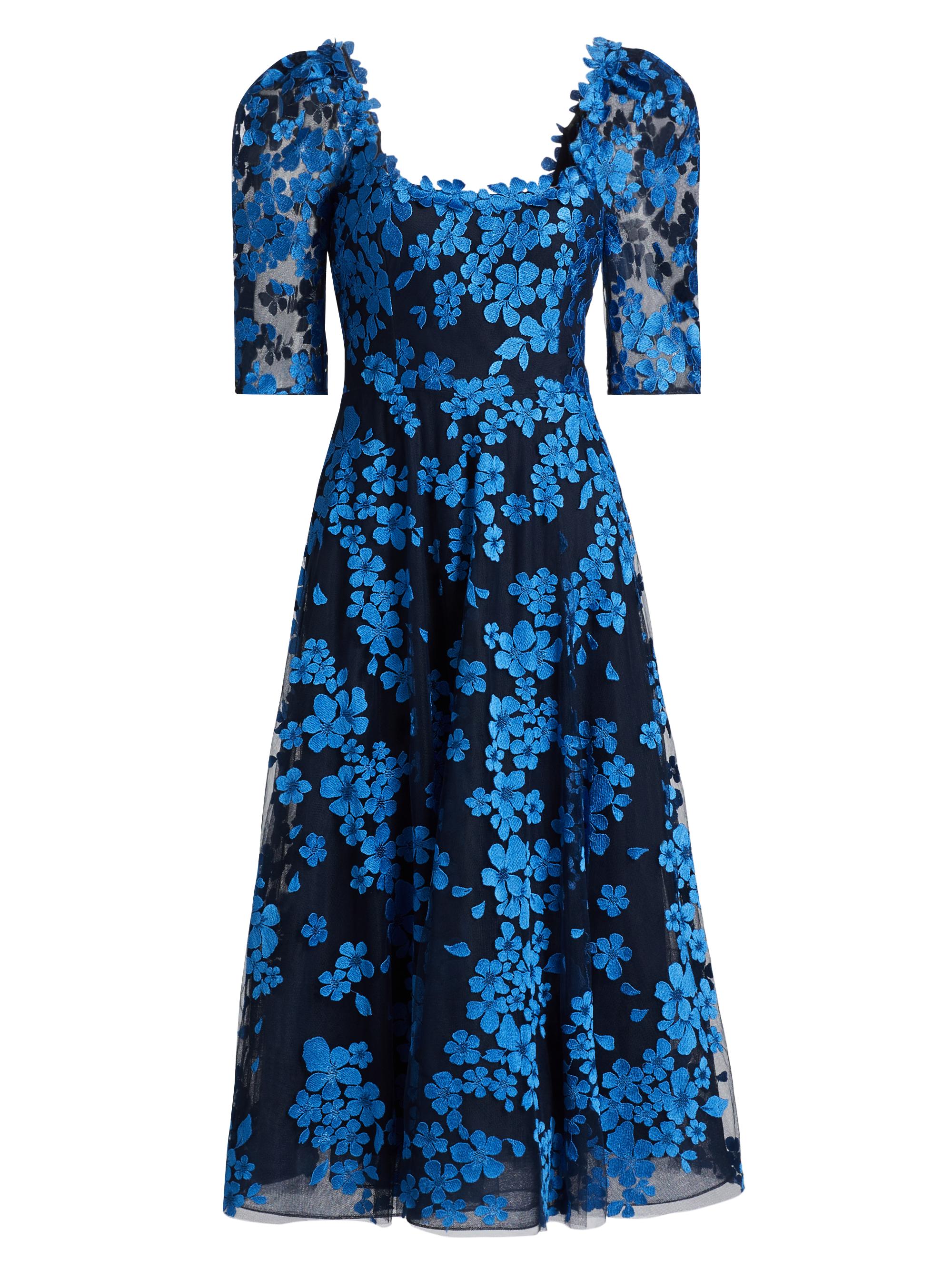 Teri Jon by Rickie Freeman Women's Floral Lace Fit-N-Flare Dress - Navy Royal