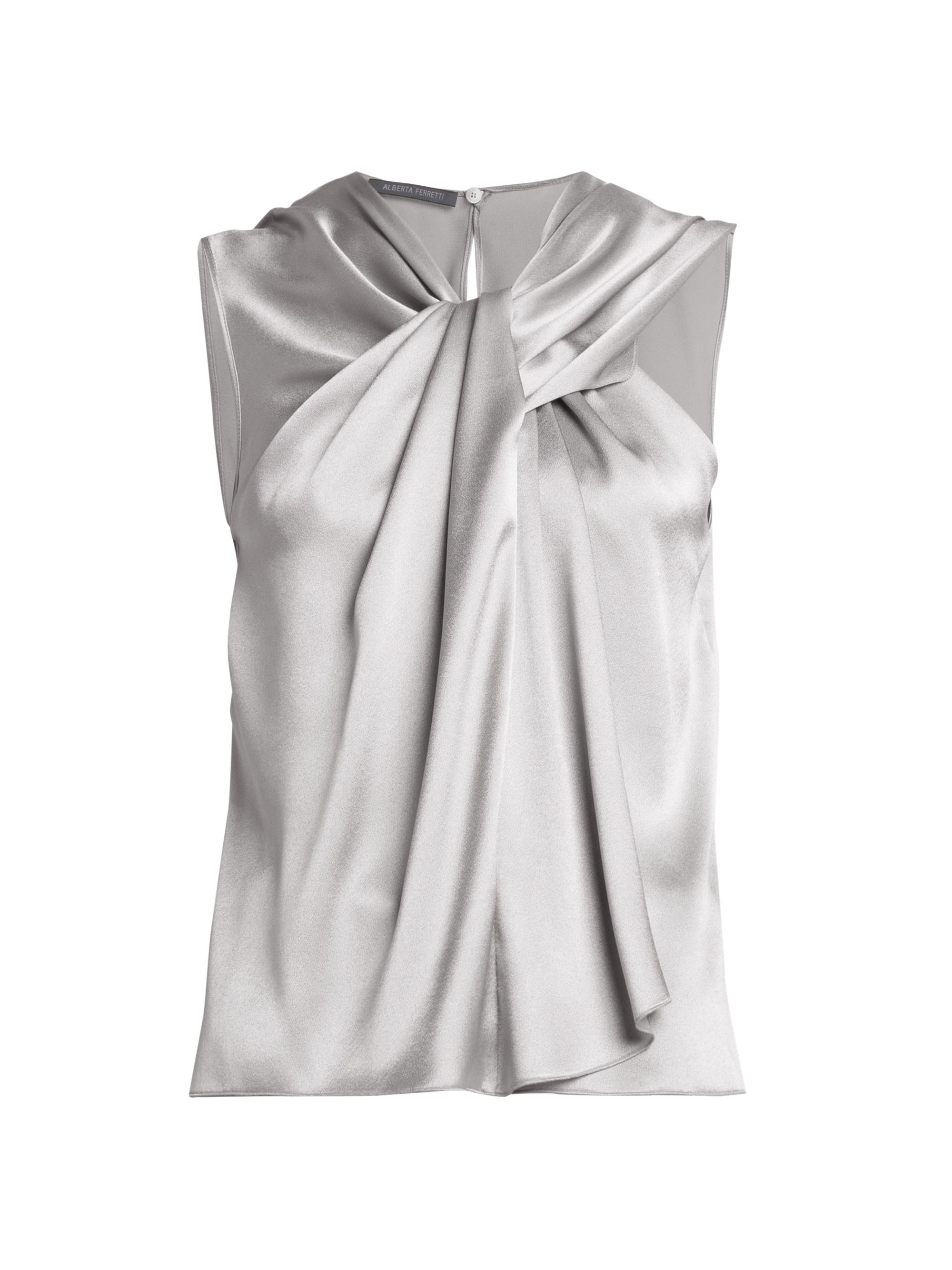 Alberta Ferretti Women's Satin Draped Top - Grey