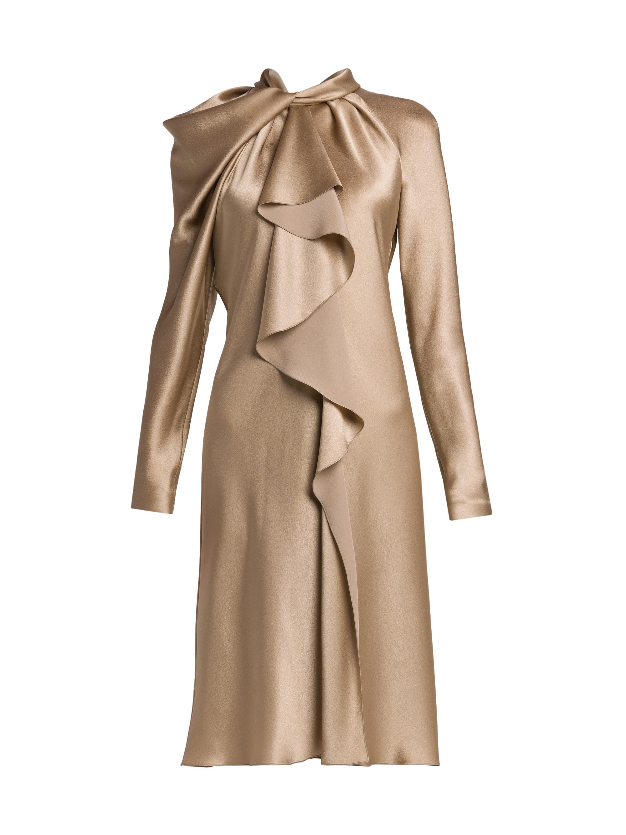 Alberta Ferretti Women's Satin Twist Ruffle Dress - Beige