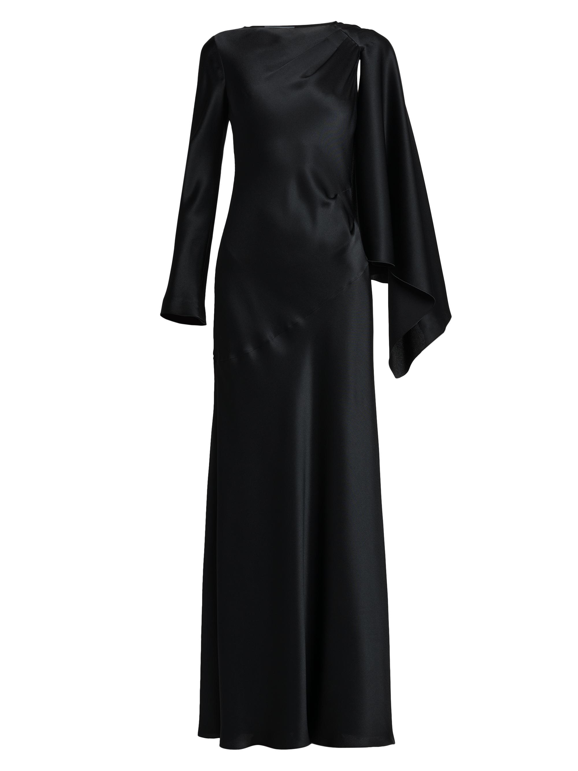 Alberta Ferretti Women's Cape-Sleeve Satin Dress - Black