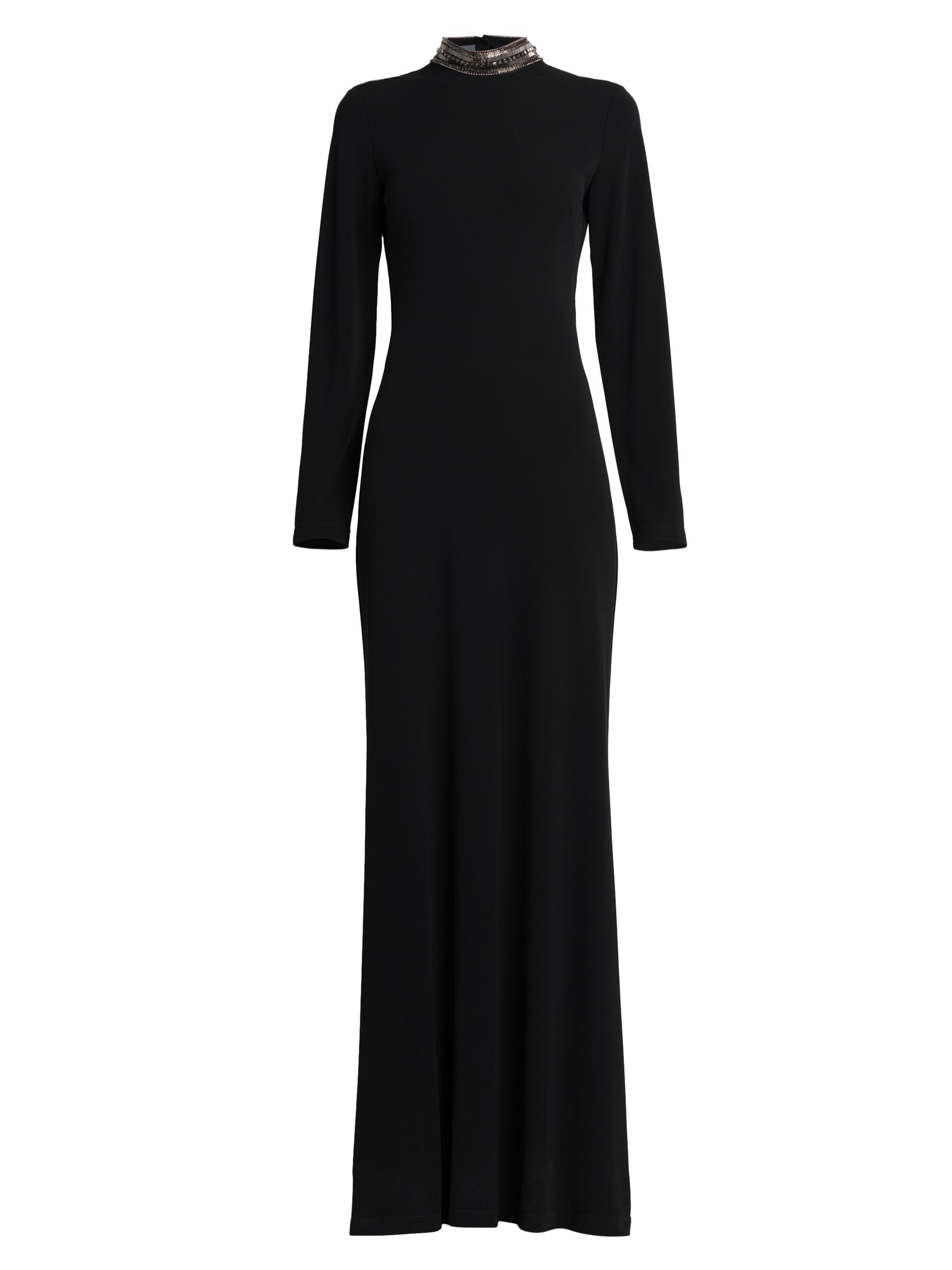 Alberta Ferretti Women's Draped-Back Beaded Turtleneck Dress - Black