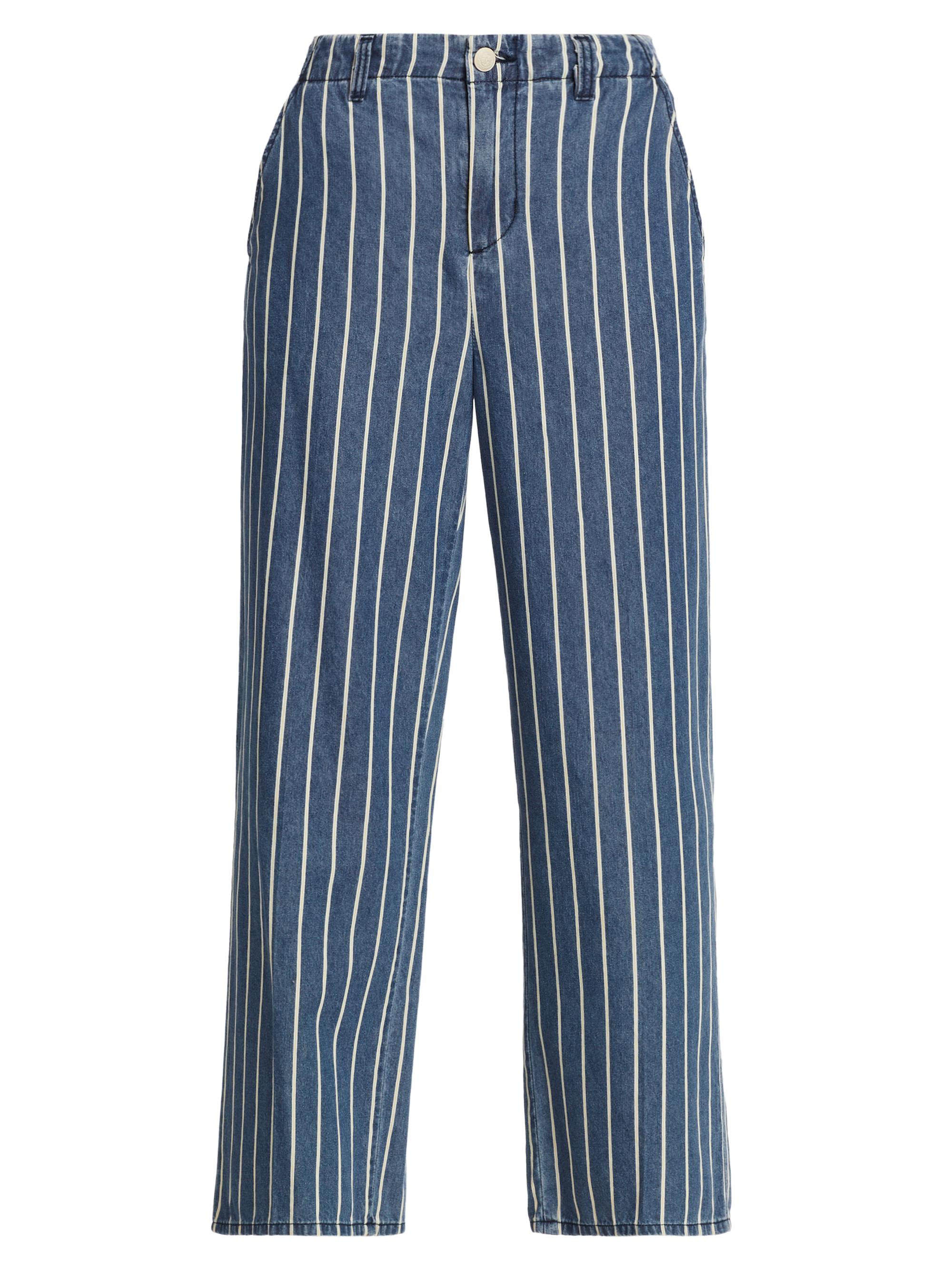L'AGENCE Women's Zayne Striped Denim Crop Trousers - Denim Stripe