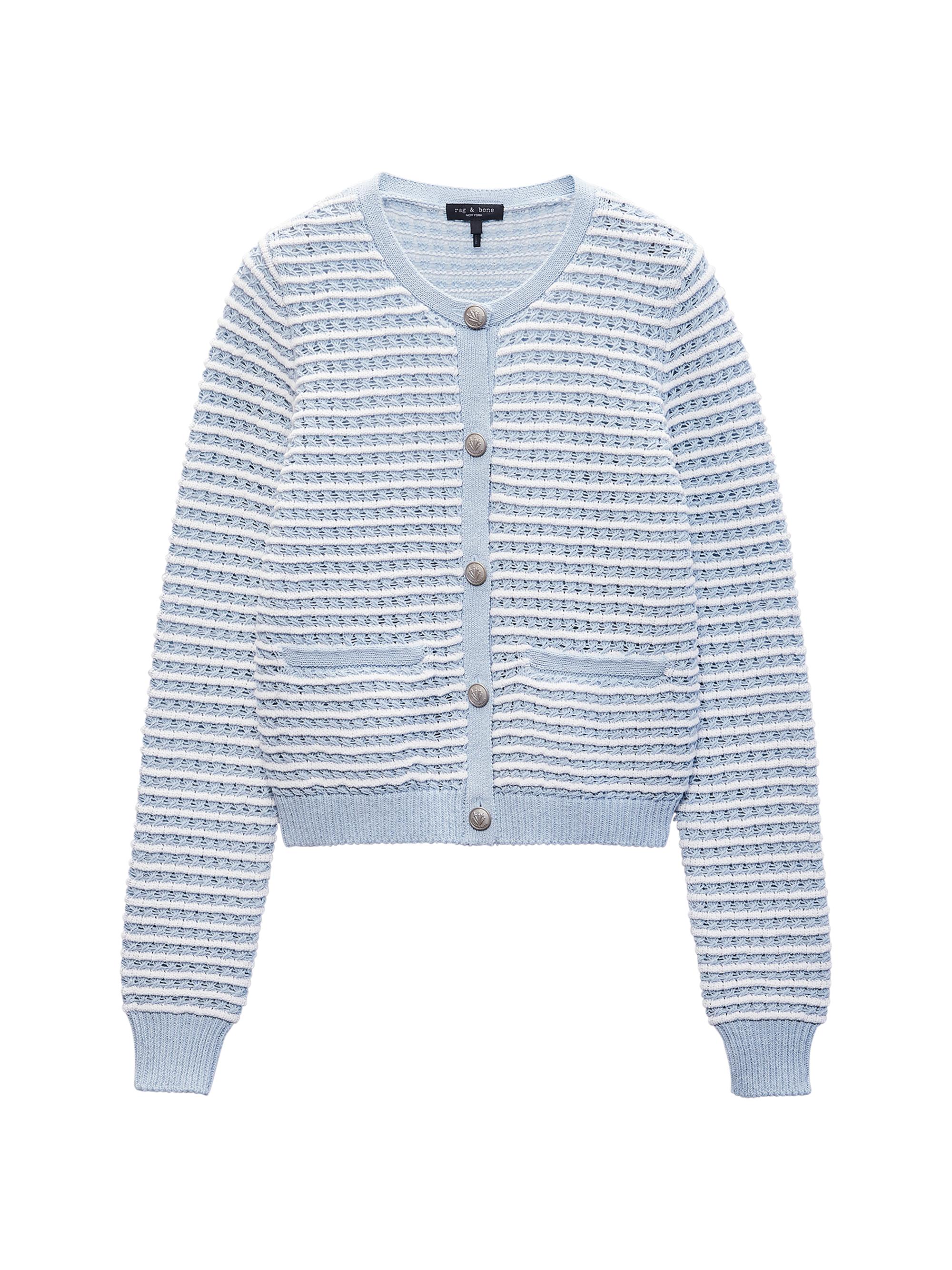 rag & bone Women's Marlee Striped Cotton Cardigan - Light Blue