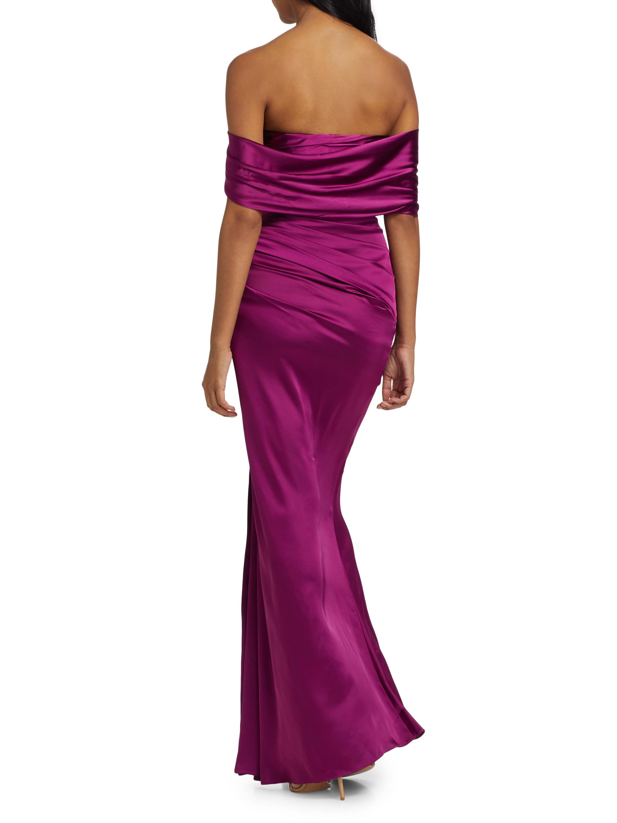 メゾンセロン　off shoulder drape dress Zuhair Murad Satin Off-Shoulder Draped Dress | Saks Fifth Avenue