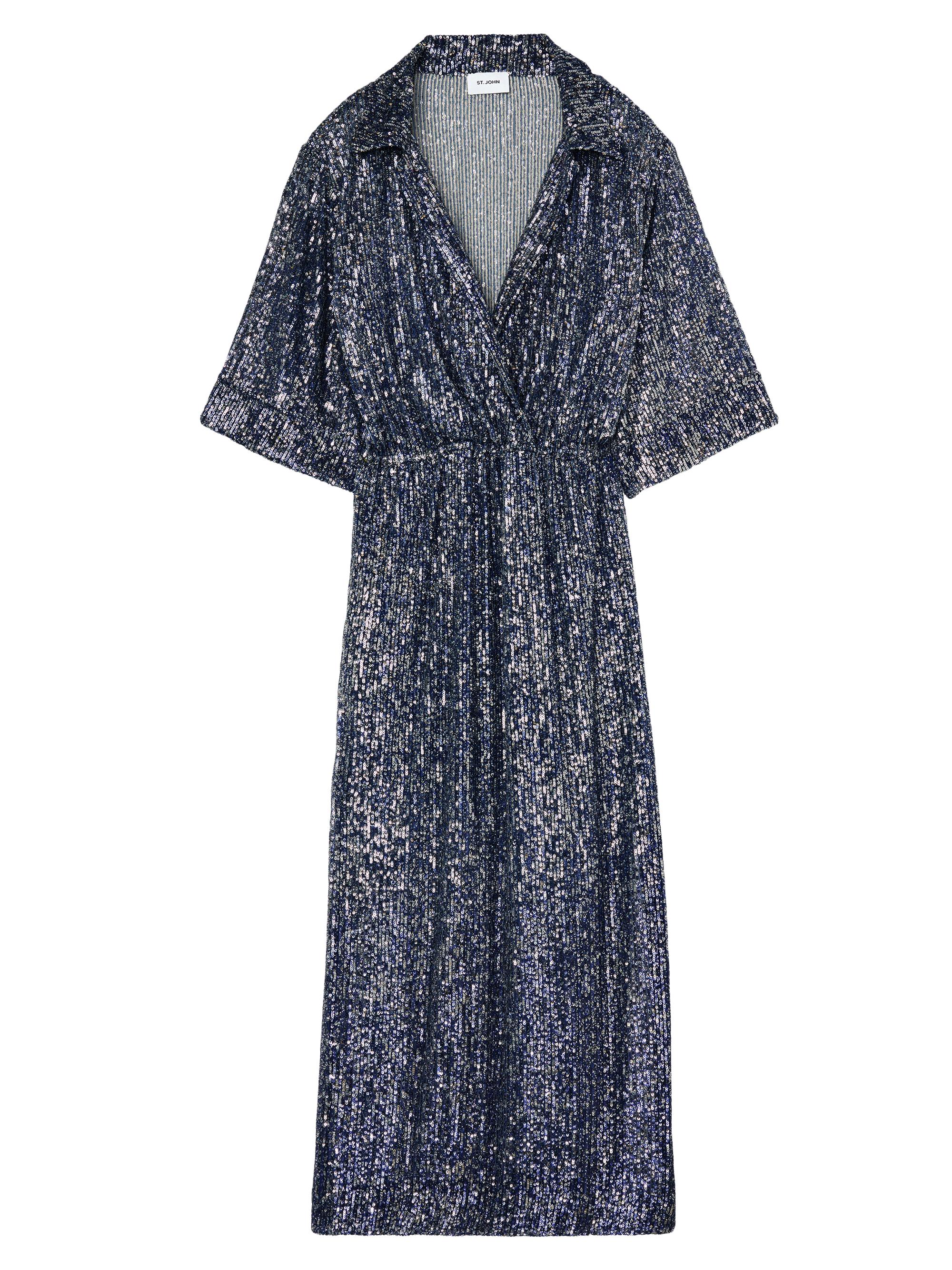 St. John Women's Sequin Surplice Midi Dress - Blue Silver