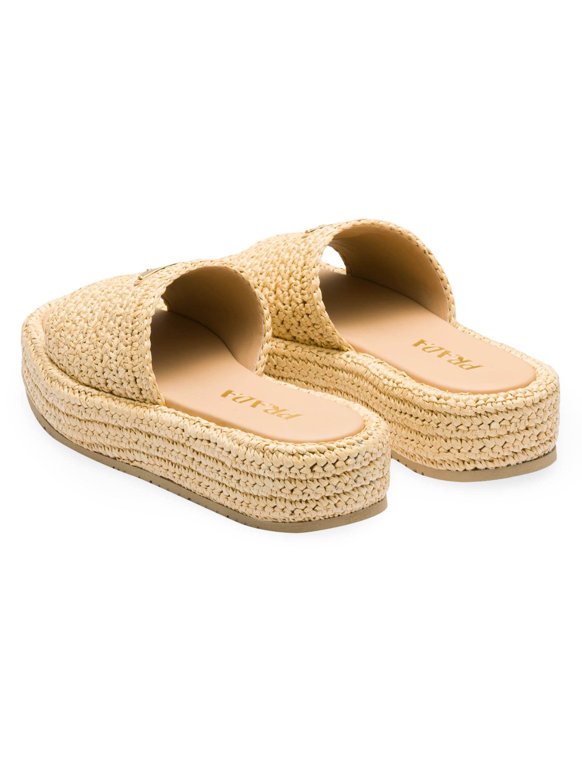 Prada Women's Crochet Flatform Slides - Beige Khaki | Thumbnail 4