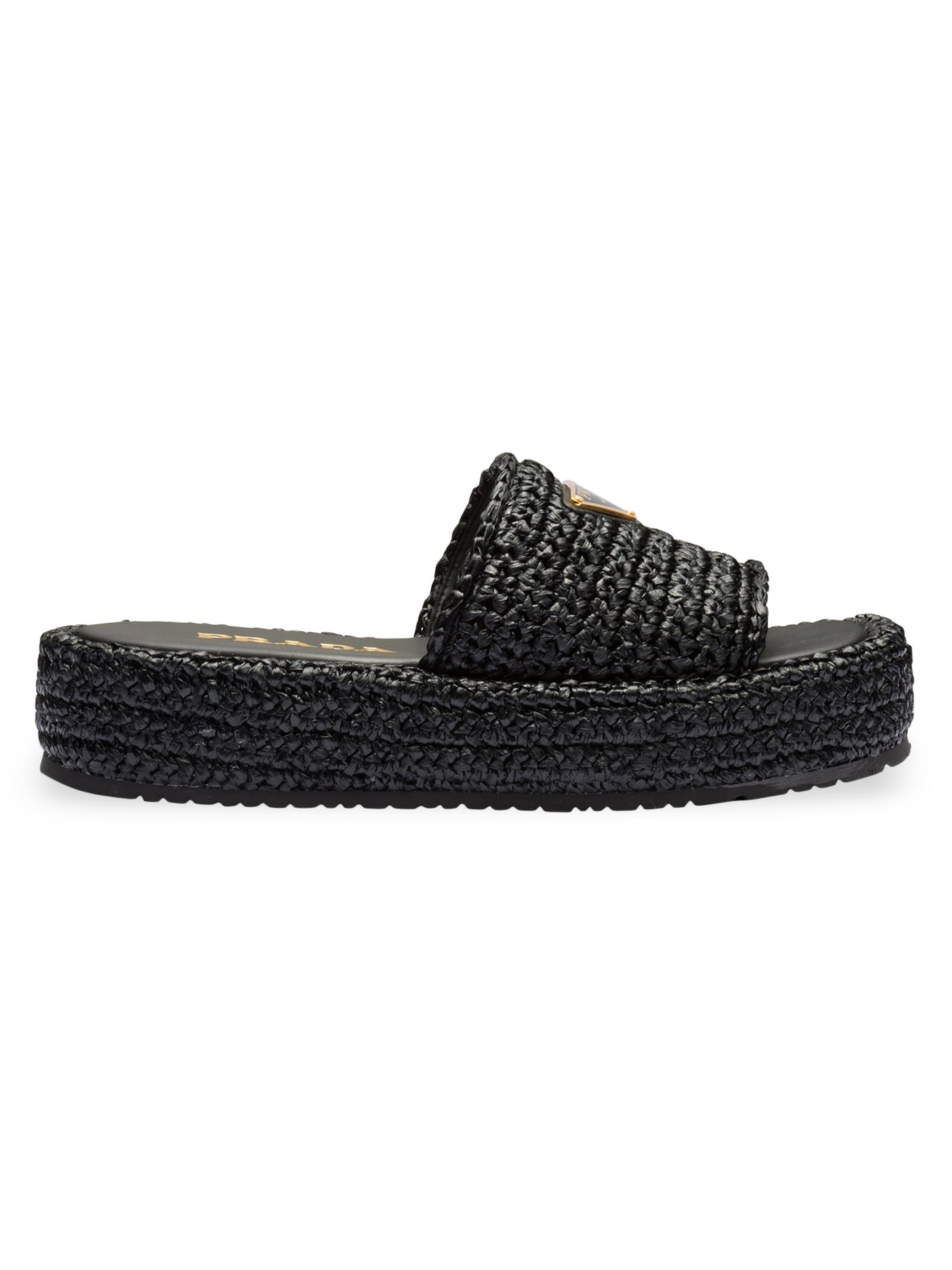 Prada Women's Crochet Flatform Slides - Black