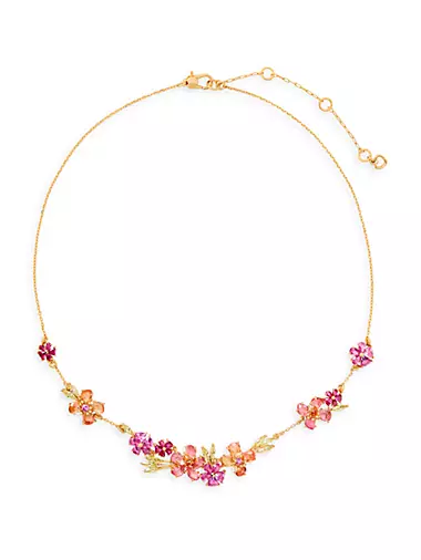 Goldtone, Cubic Zirconia & Glass Crystal Tropical Flower Necklace