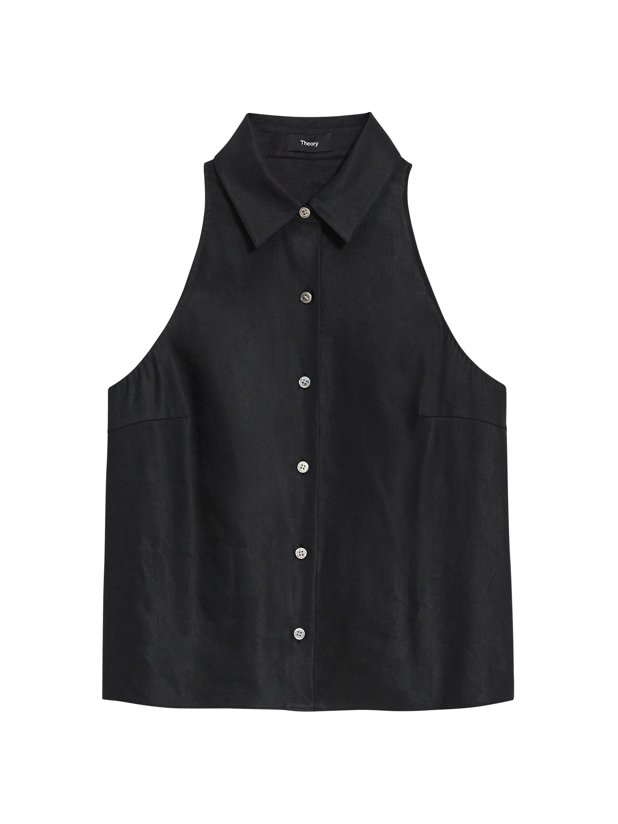 Printed Button-Front Linen Blend Blouse main image 0