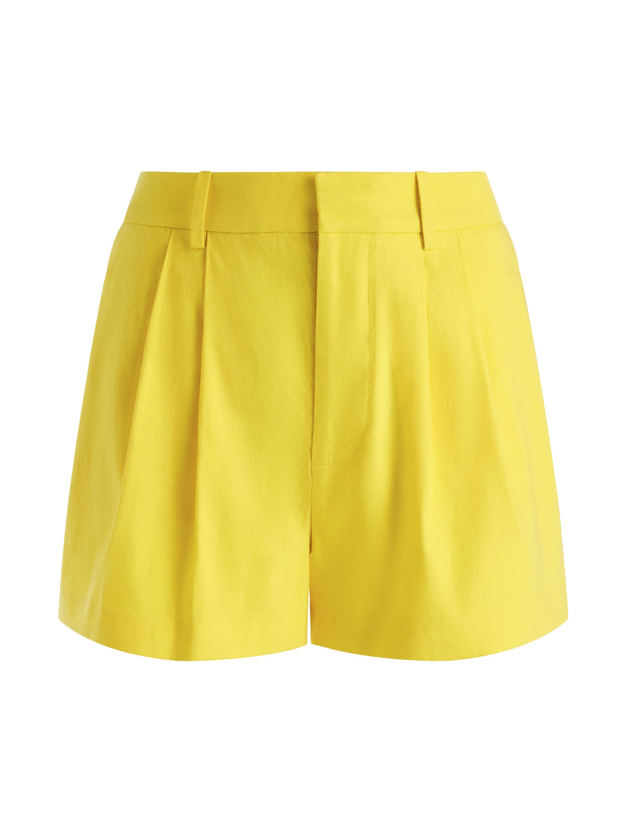 Alice + Olivia Women's Conry Pleated Linen-Blend Shorts - Happy Yellow