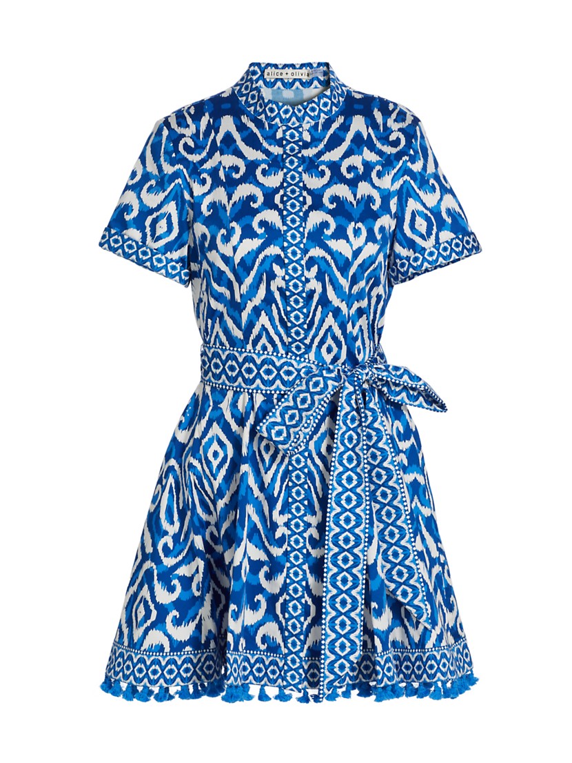 Shop Alice + Olivia Lucy ikat-Inspired Cotton Shirtdress Shop Alice + Olivia Lucy ikat-Inspired Cotton Shirtdress