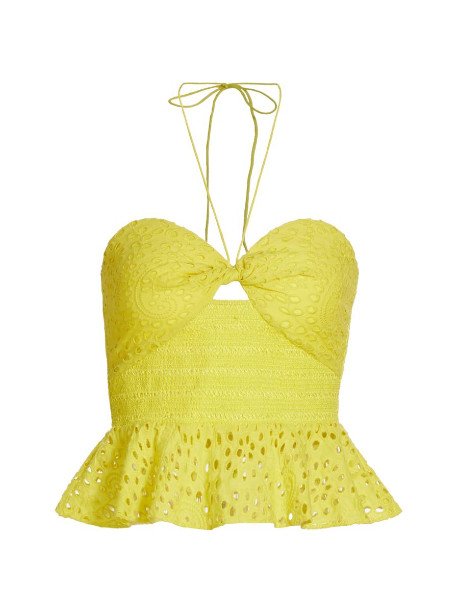 Alice + Olivia Halter Eyelet Peplum Crop Top | Saks Fifth Avenue