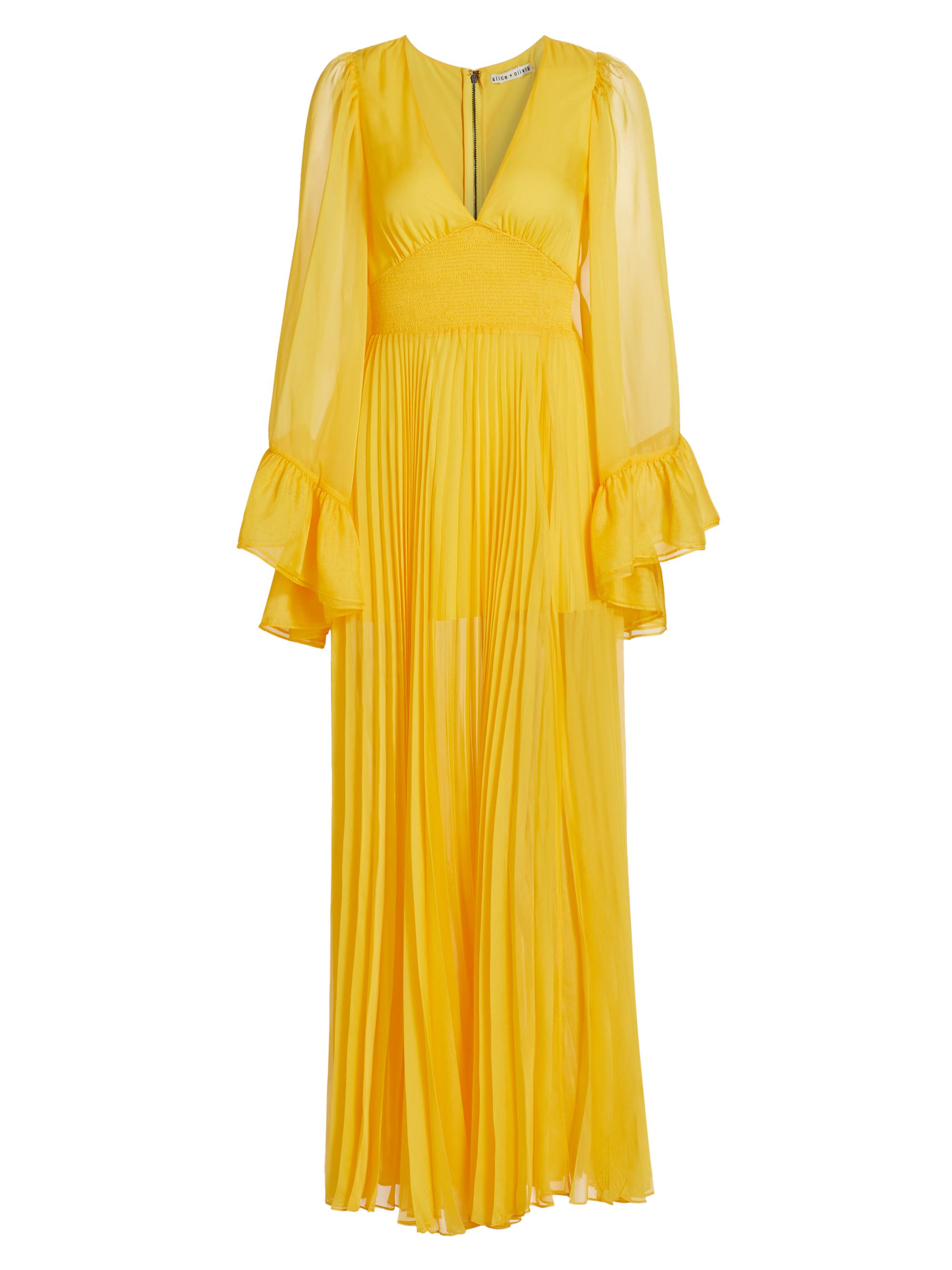 Alice + Olivia Women's Selene Chiffon Long-Sleeve Maxi Dress - Happy Yellow