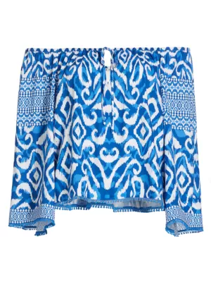 Alice + Olivia Women's Devina Ikat Off-the-Shoulder Blouse - Artisan Ikat French Blue