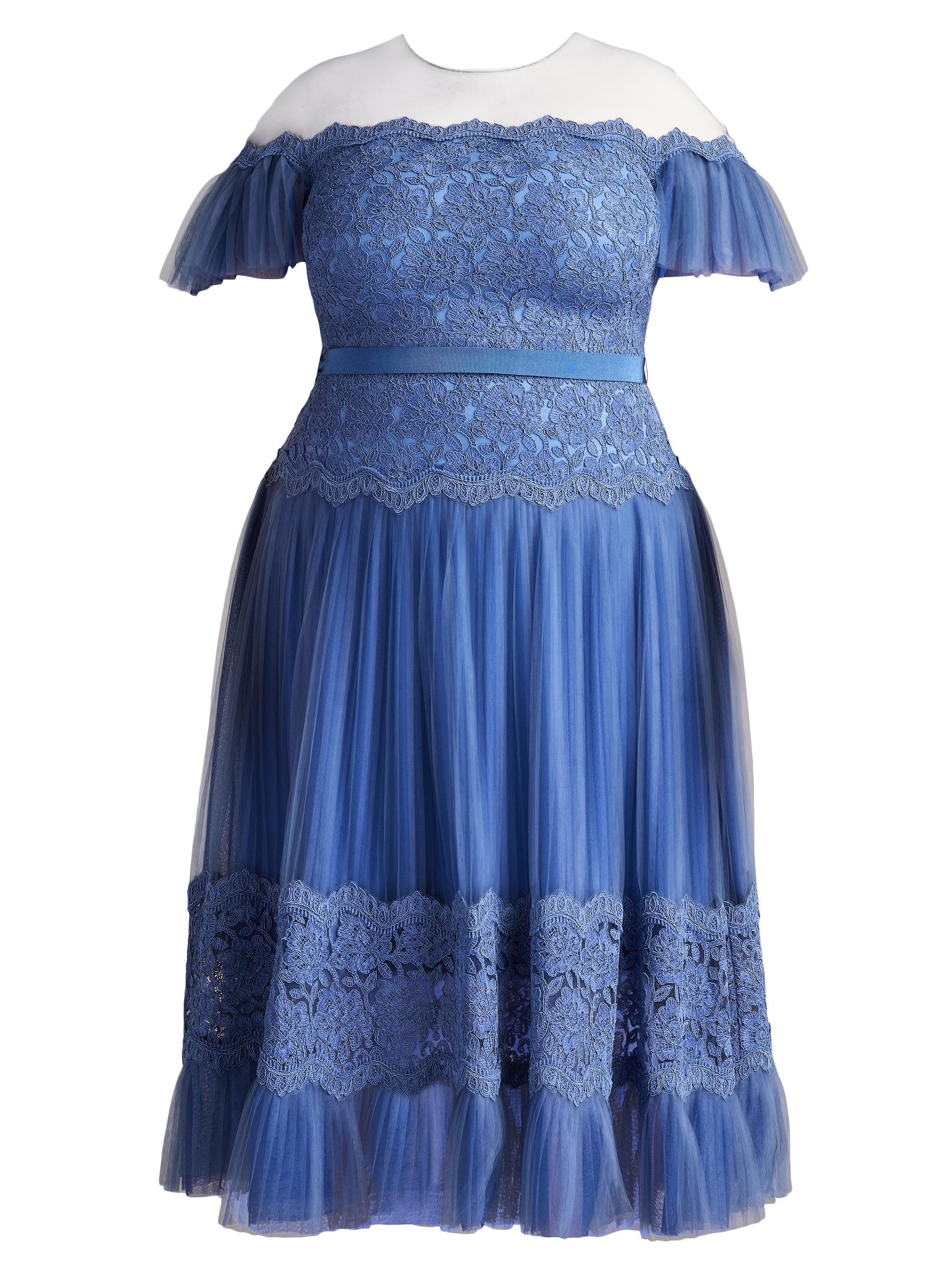 Tadashi Shoji Women's Plus Corded Lace Midi-Dress - Blue Stone