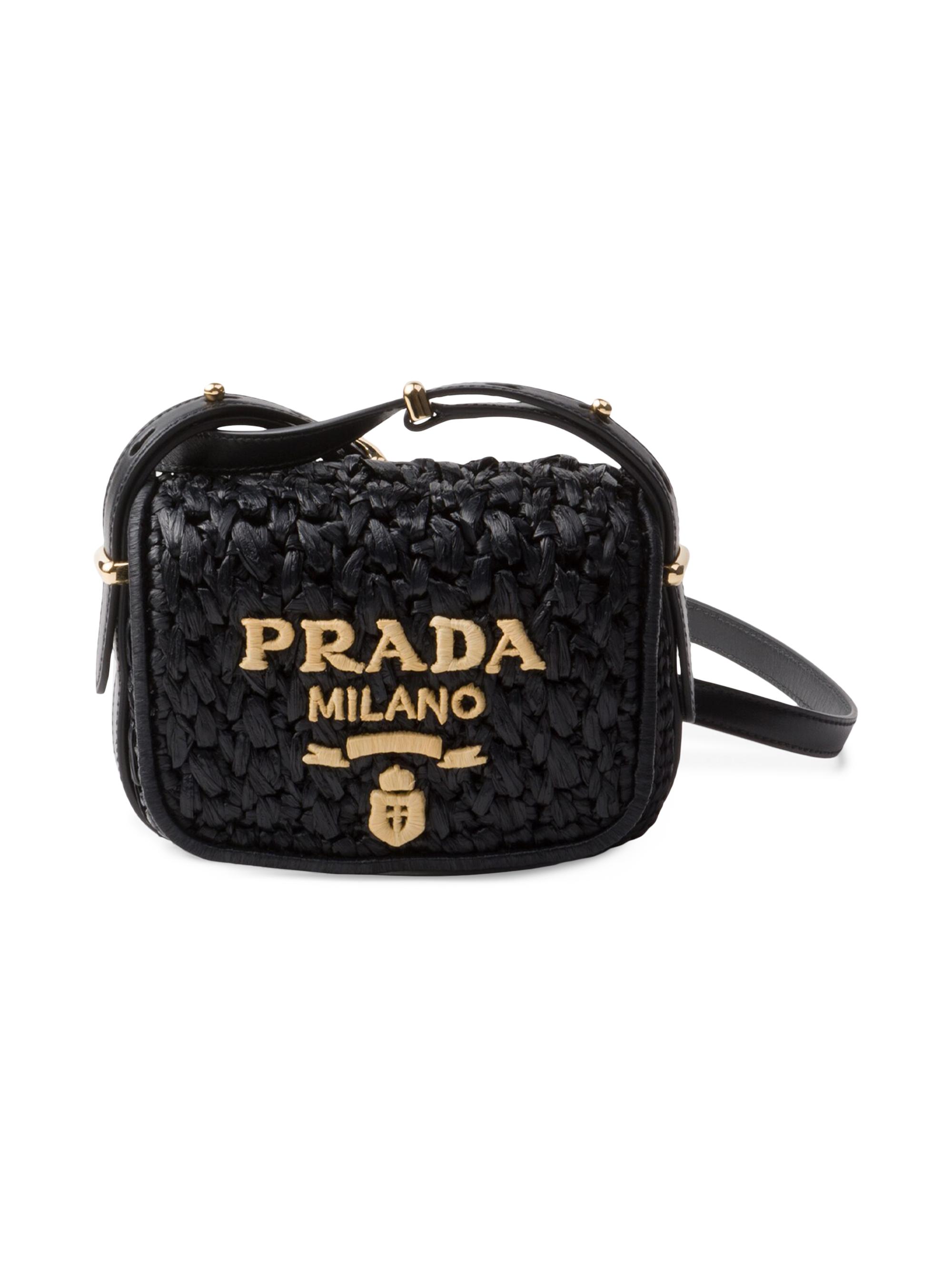 Prada Women's Crochet and Leather Shoulder Bag - Black