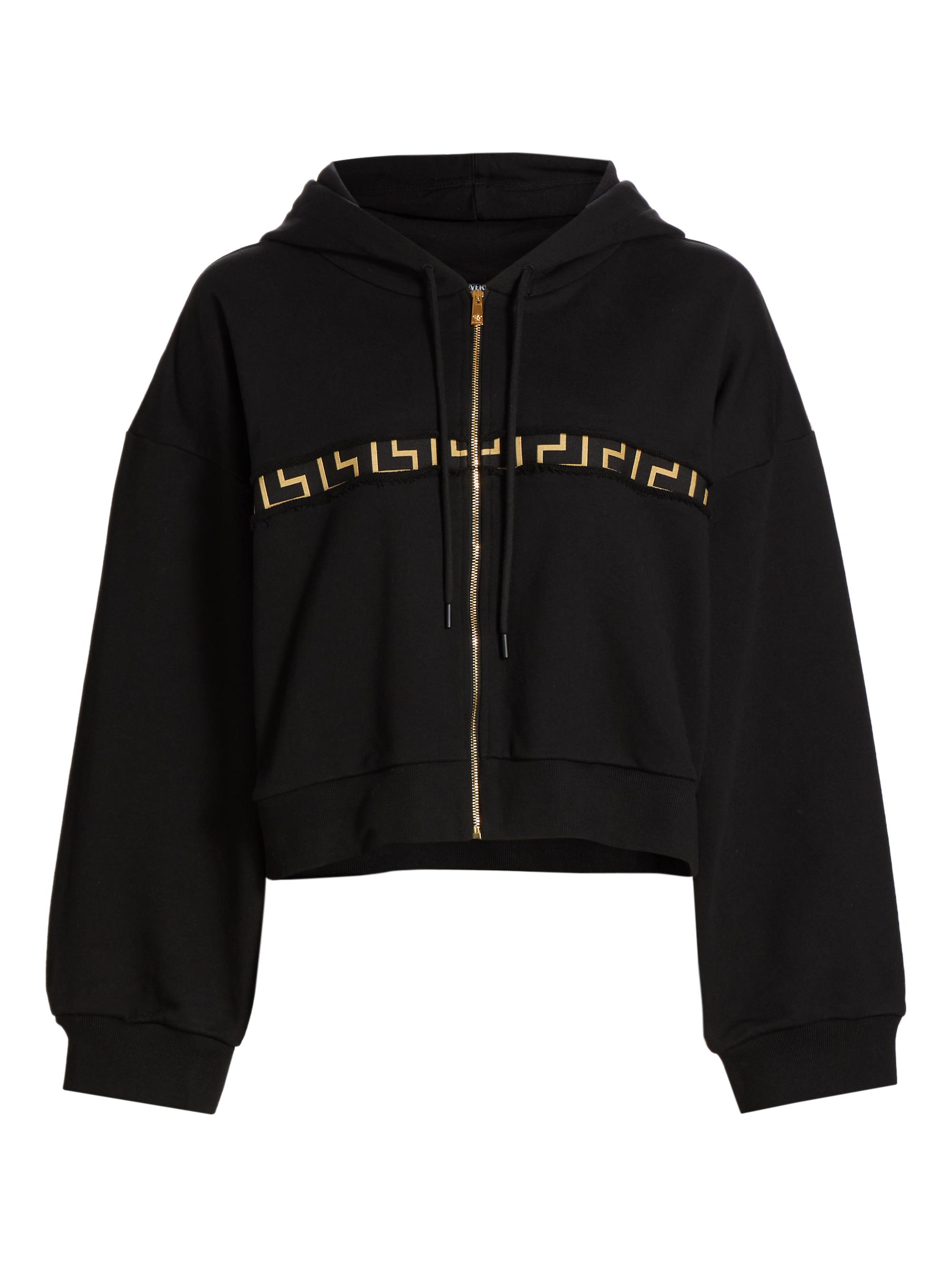 Versace Women's Greca Cotton Cropped Hoodie - Black
