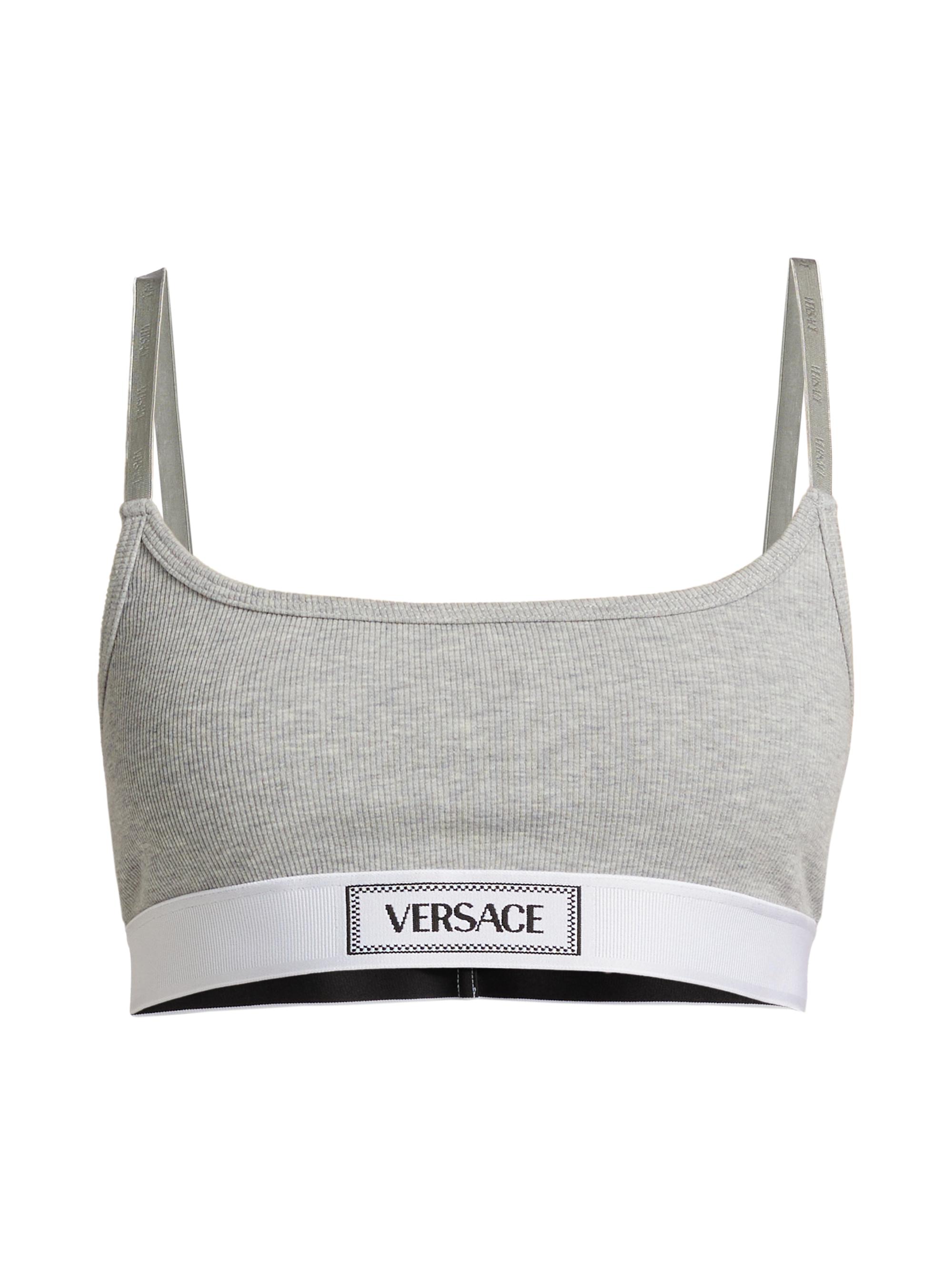 Versace Women's Cotton Rib Logo Bralette - Grey Melanges